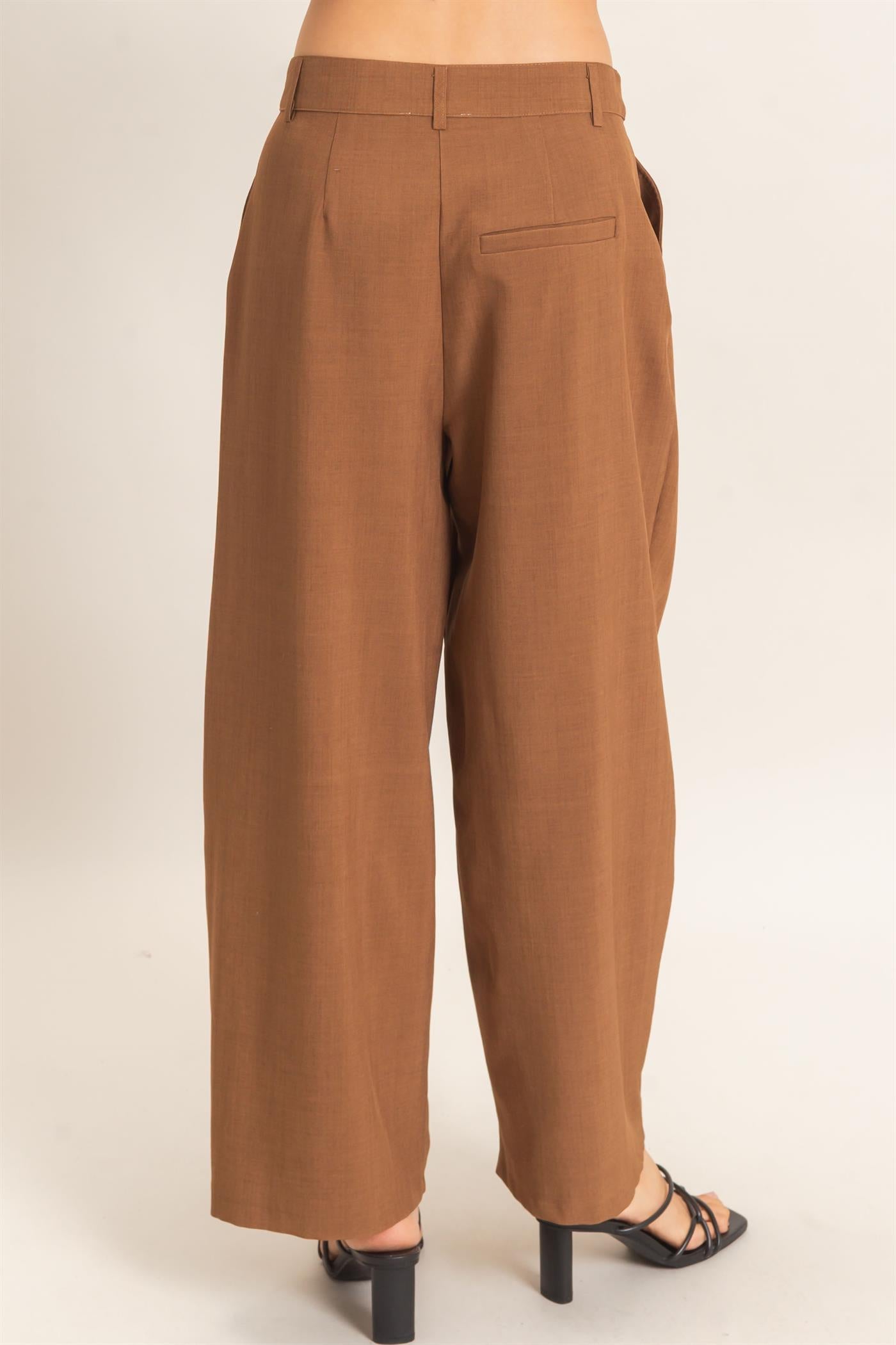 Wholesale Asymmetrical Overlap Pleated Pant Pants HF26C885 BROWN HYFVE