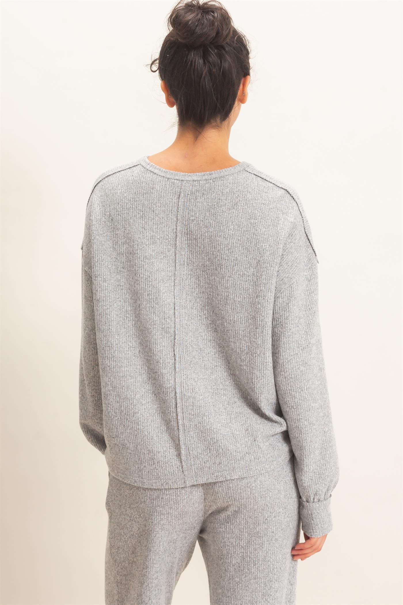 Wholesale Raw Edge Waffle Sweatshirt Sweatshirts DZ26F081 HEATHER GRAY HYFVE