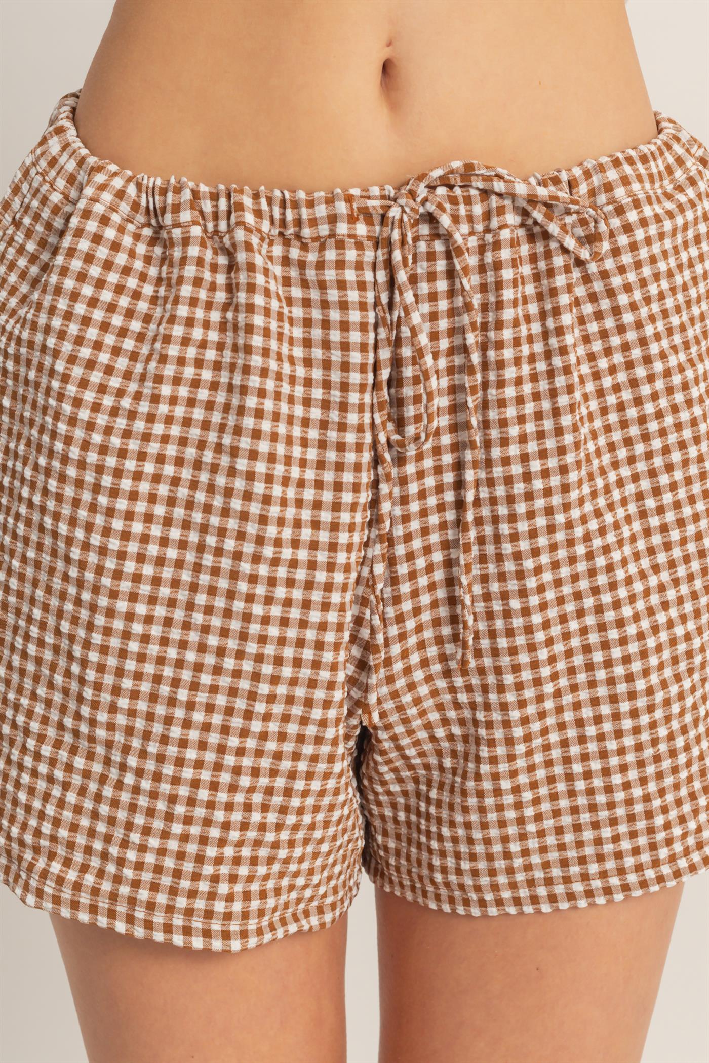Wholesale Gingham Relaxed Fit Shorts Shorts DZ26A929 BROWN DOUBLE ZERO