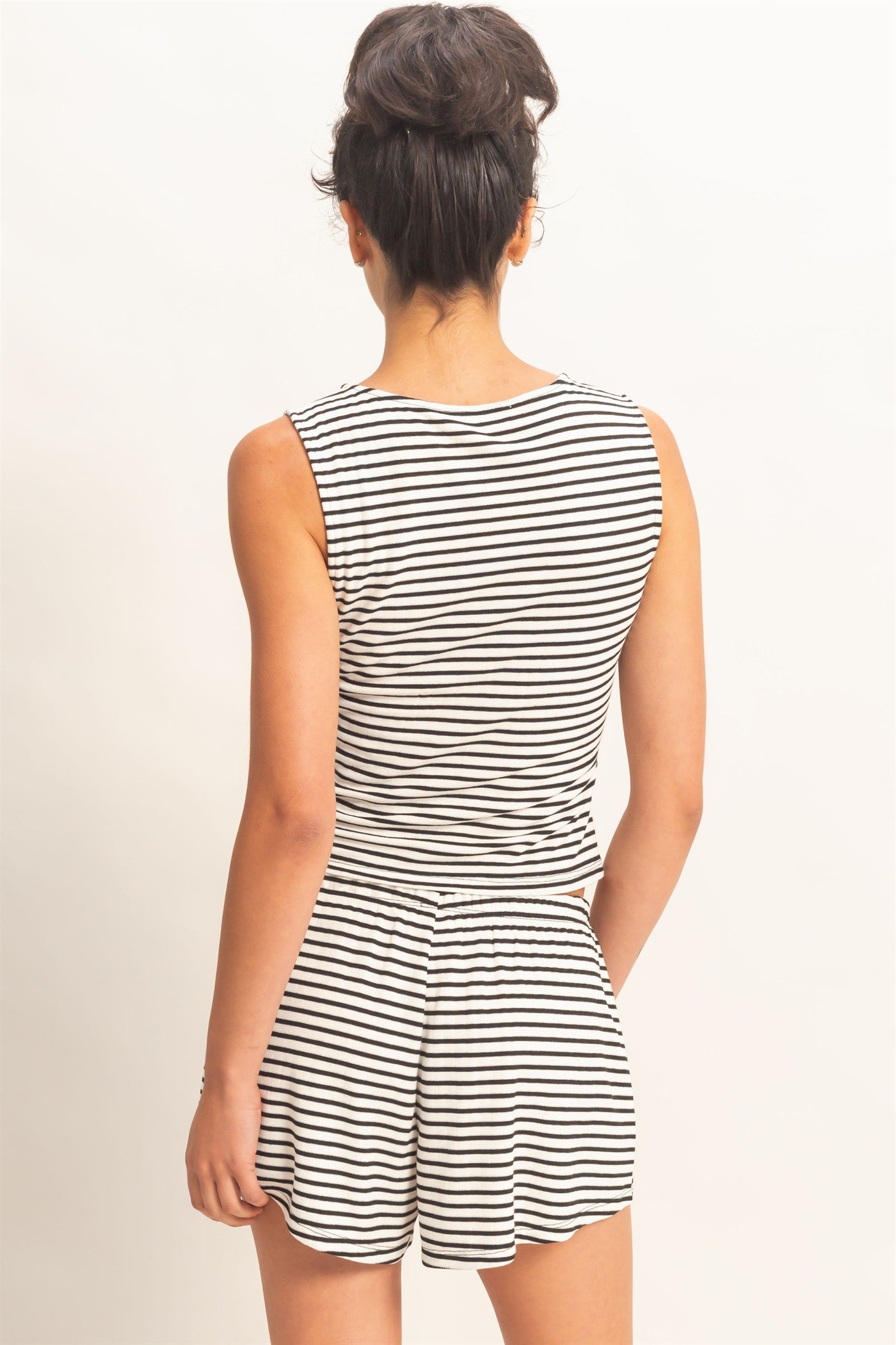 Wholesale Striped Sleeveless Tank And Shorts Set Clothing DZ26E137-SET BLACK DOUBLE ZERO