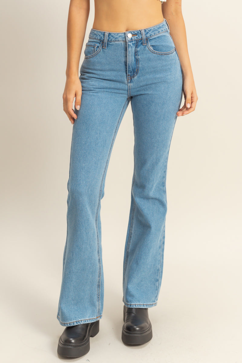 Wholesale High-Waisted Flared Jeans Pants DZ23A834 MEDIUM BLUE DOUBLE ZERO