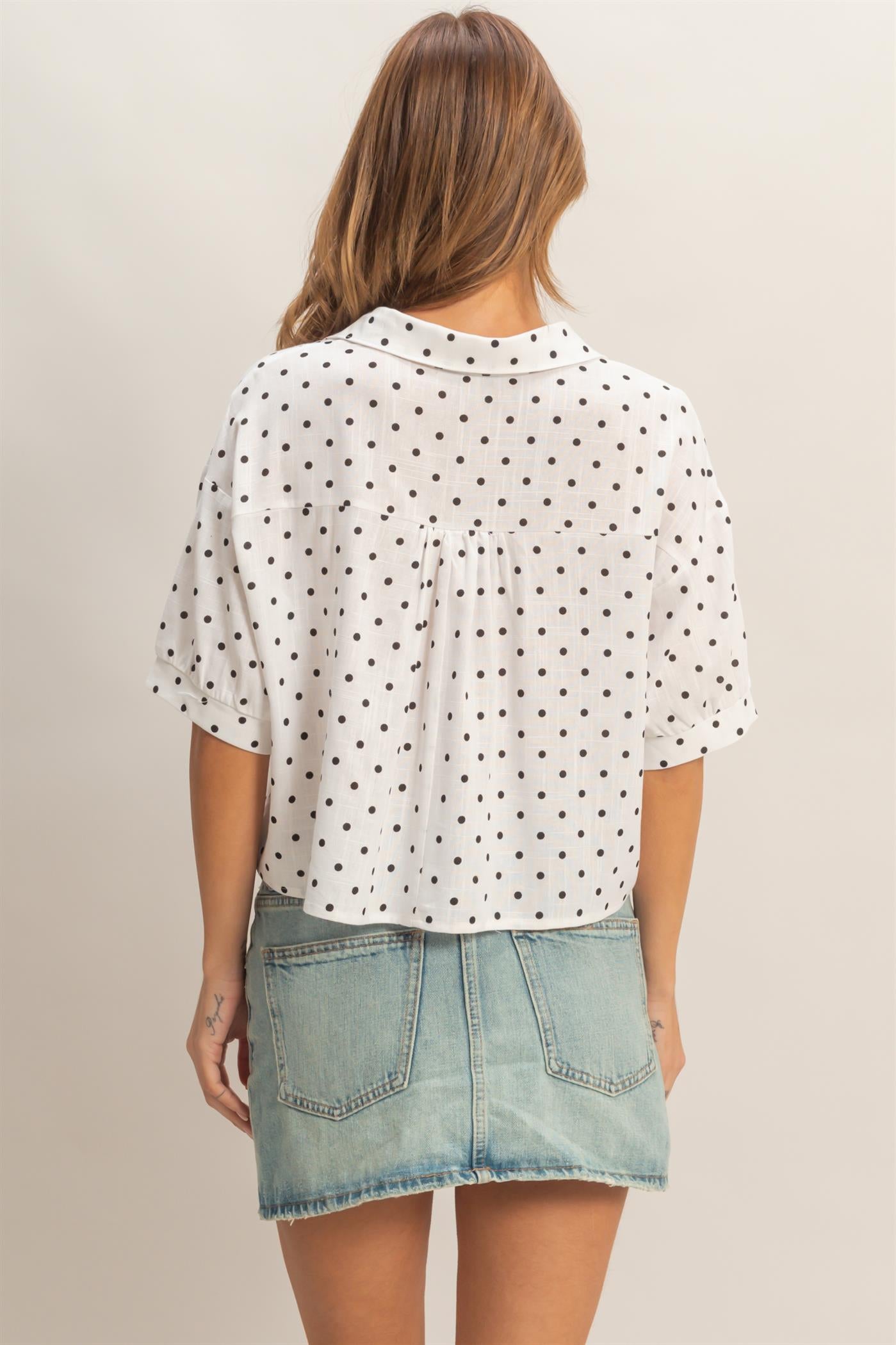 Wholesale Polka Dot Button-Up Shirt Shirts HF26E417-D WHITE HYFVE