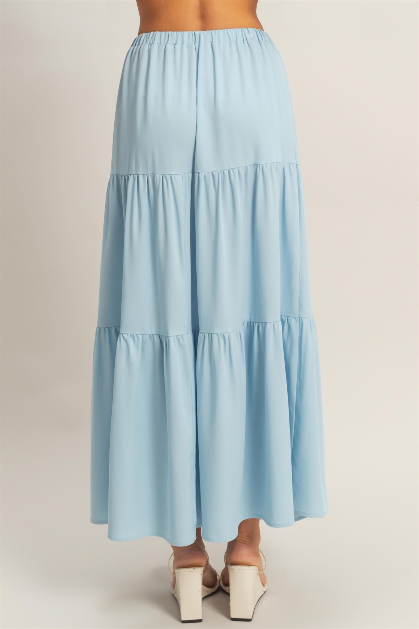 Wholesale Elastic Waist 3-Tier Skirt Skirts HF26E340-D L.BLUE HYFVE