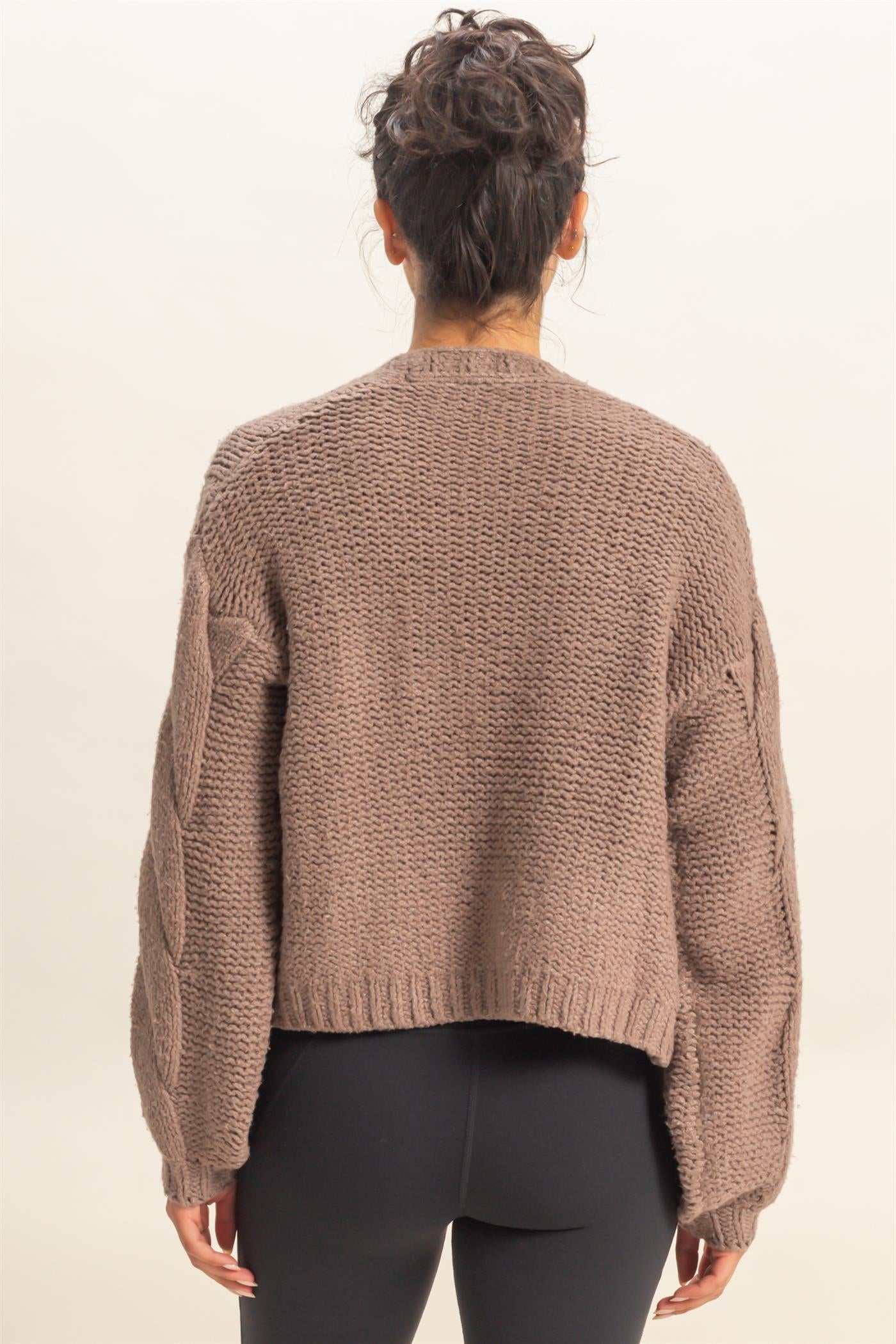 Wholesale Oversized Cable Knit Open Front Cardigan Sweater Cardigans DZ25F072 LIGHT TAUPE DOUBLE ZERO