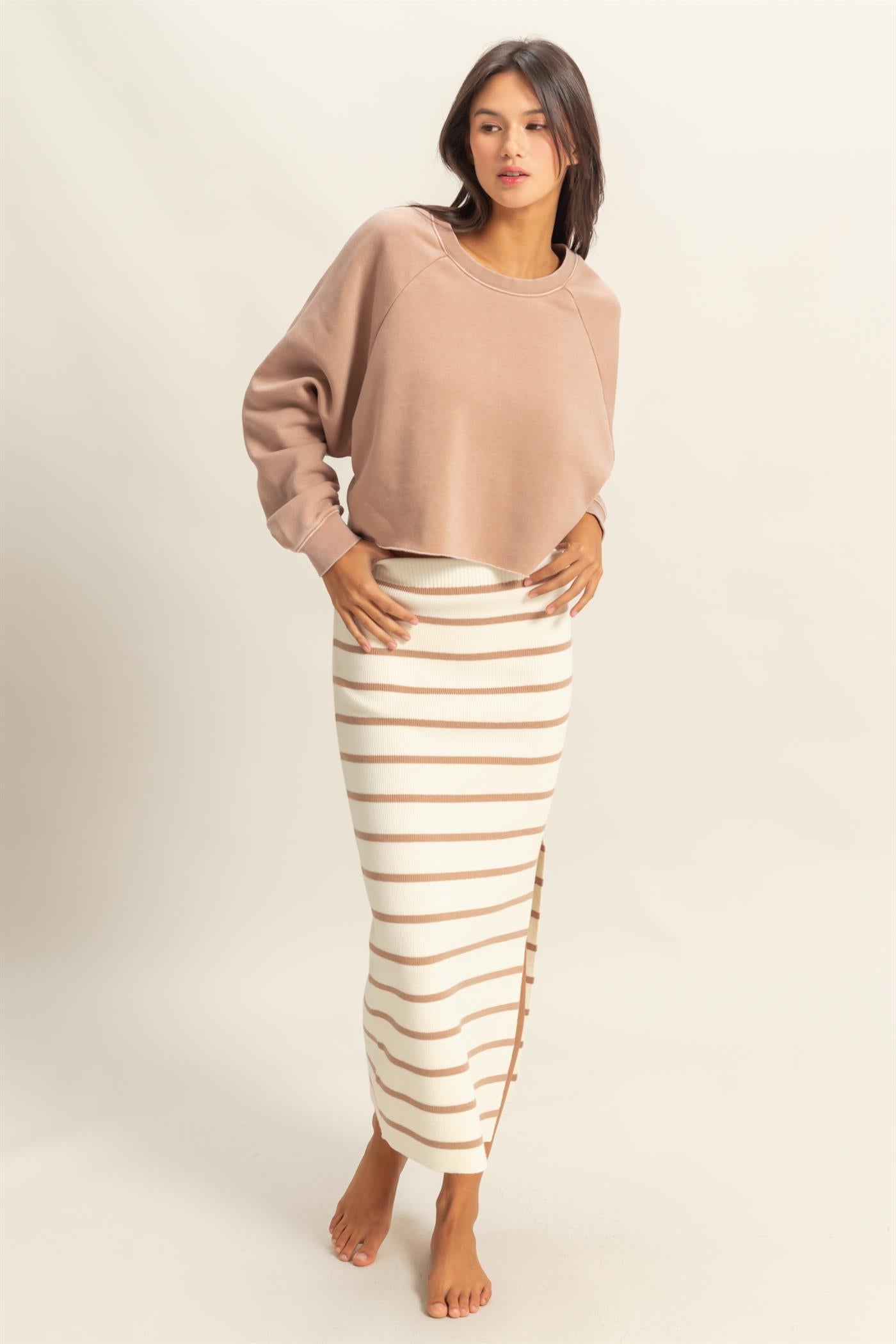 Wholesale Laid Back Crop Sweatshirt Sweatshirts DZ25C445 DARK TAUPE DOUBLE ZERO
