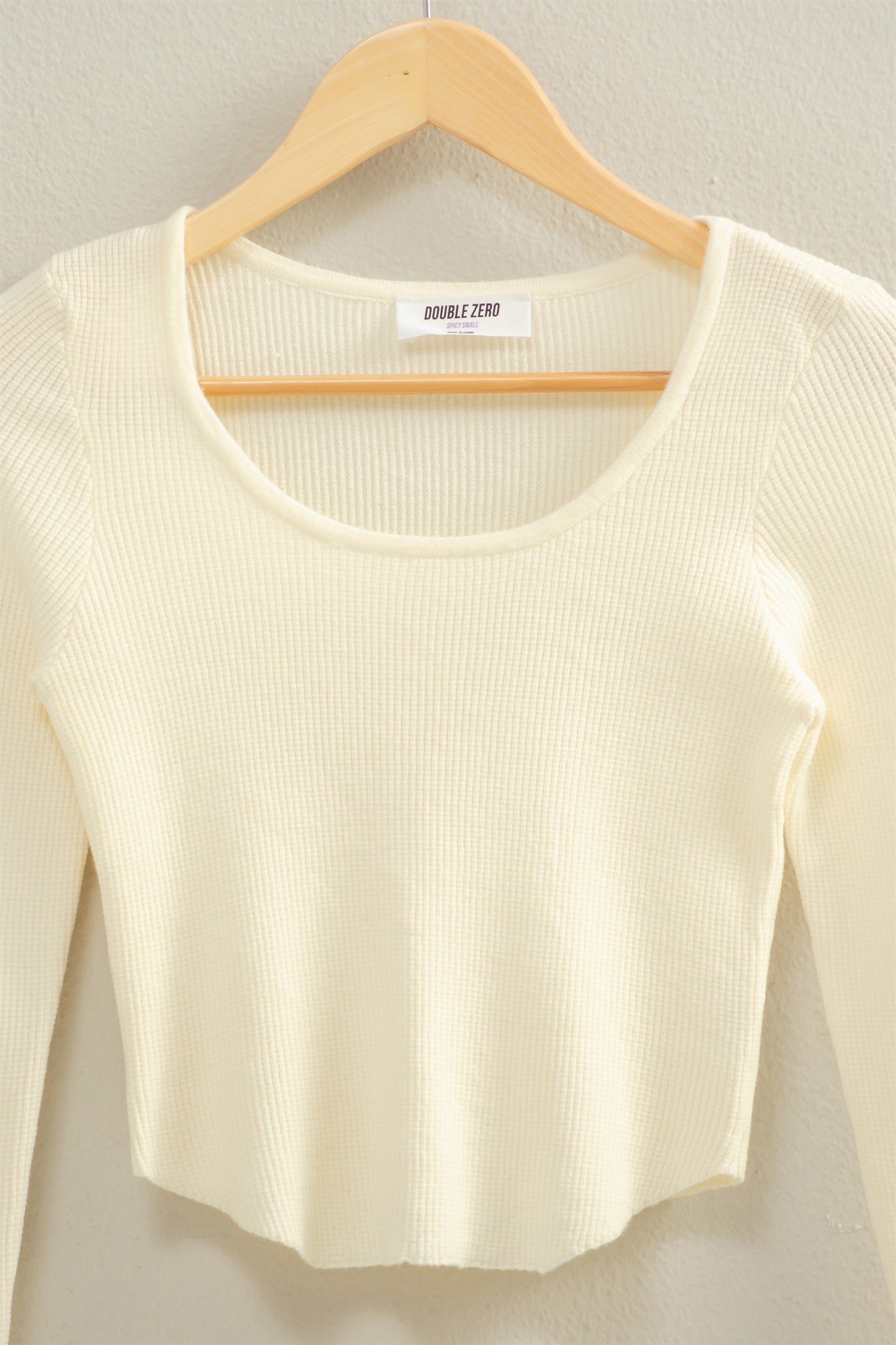 Wholesale Scoop Neck Long Sleeve Fitted Knit Top Clothing Tops DZ25E353 WHIP CREAM DOUBLE ZERO