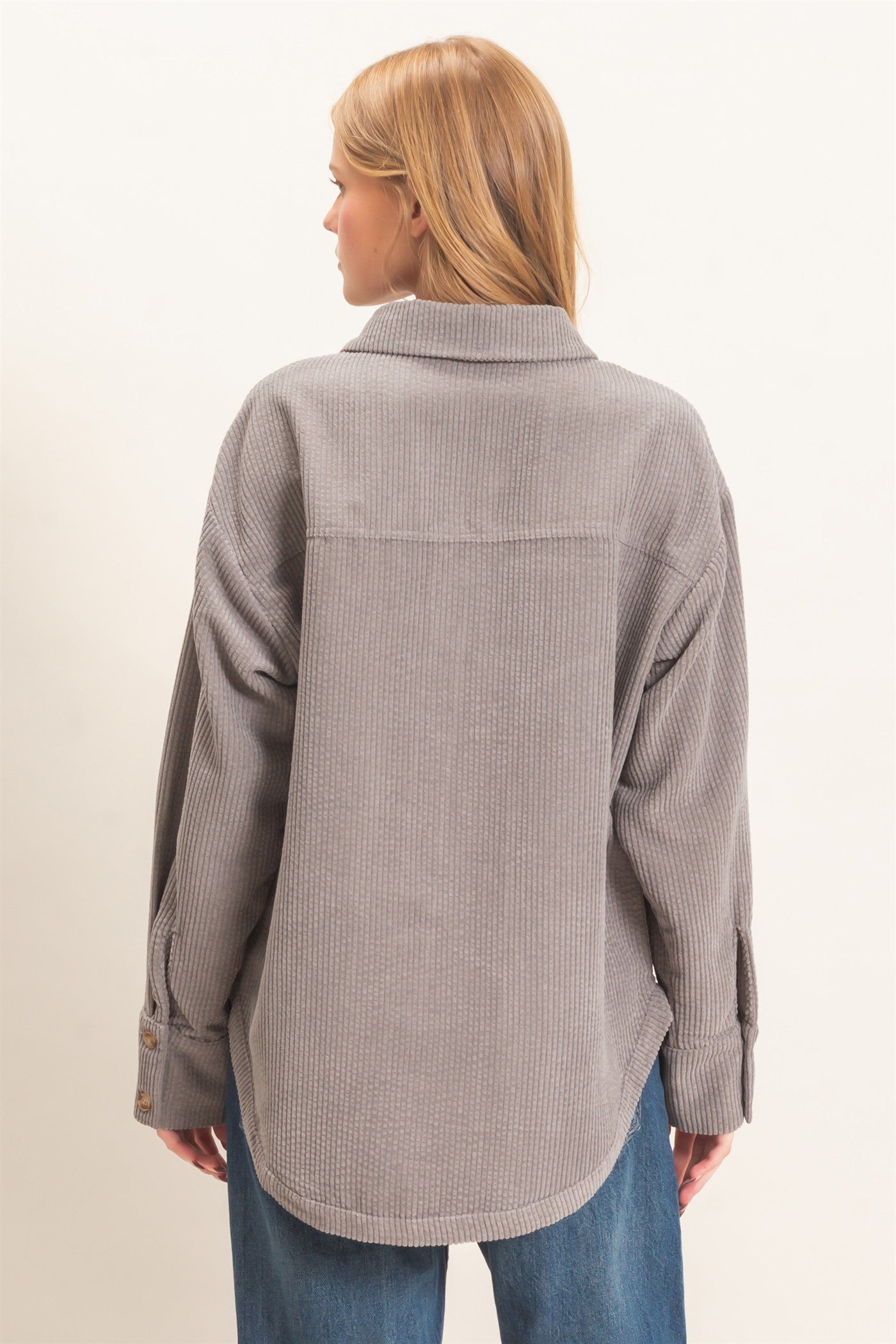 Wholesale Corduroy Button-Up Shirt Outerwear HF26F163 GRAY HYFVE