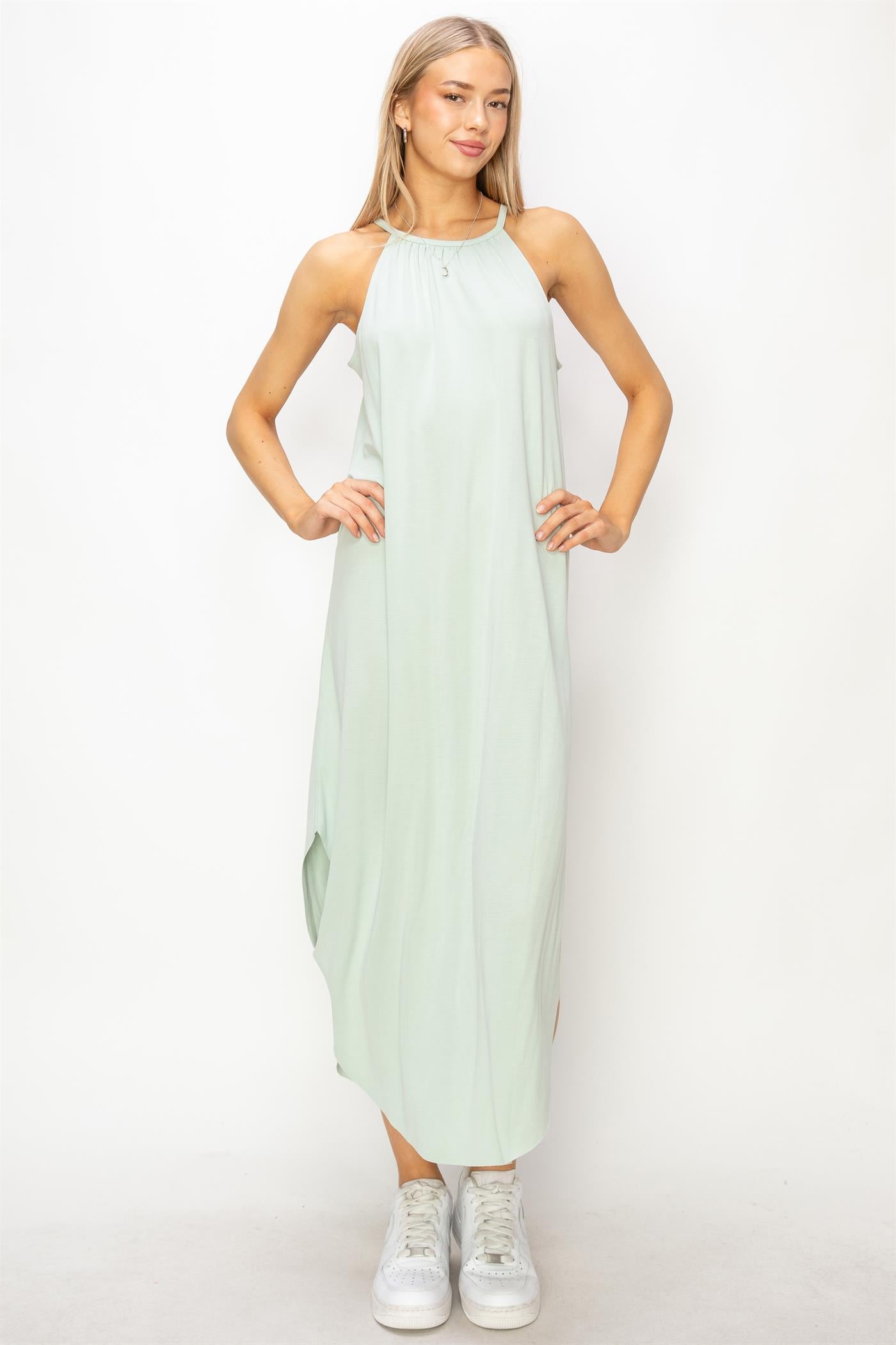 Wholesale Halter Neck Asymmetrical Midii Dress Dresses DZ24A888 MINT DOUBLE ZERO
