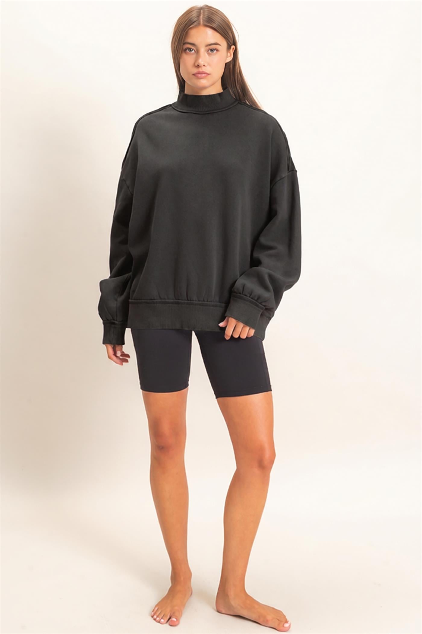 Wholesale Acid Washed Mock Neck Sweatshirt Sweatshirts DZ26E656 BLACK DOUBLE ZERO