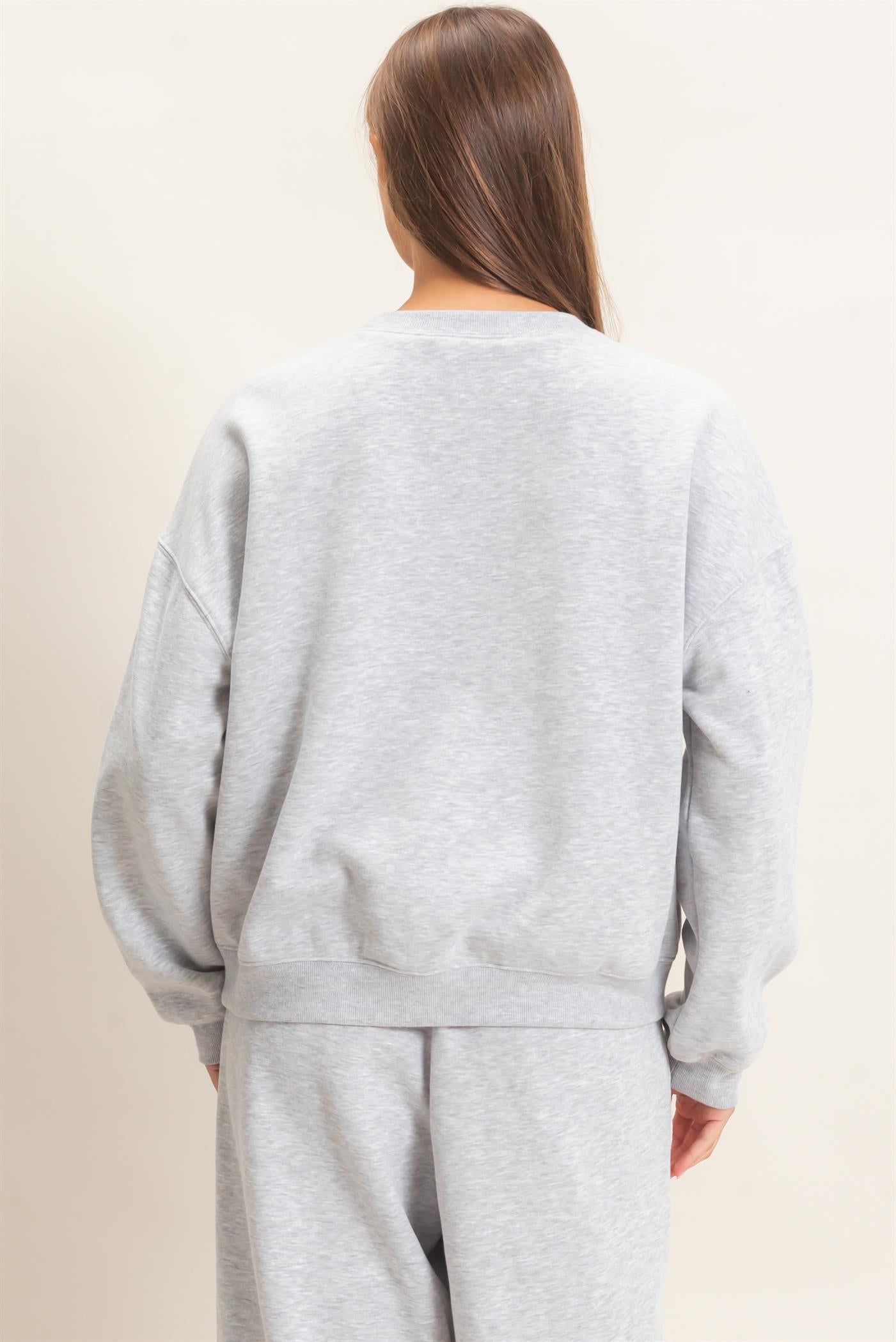 Wholesale Floral Applique Crew Neck Sweatshirt Sweatshirts DZ26E708 HEATHER GRAY DOUBLE ZERO