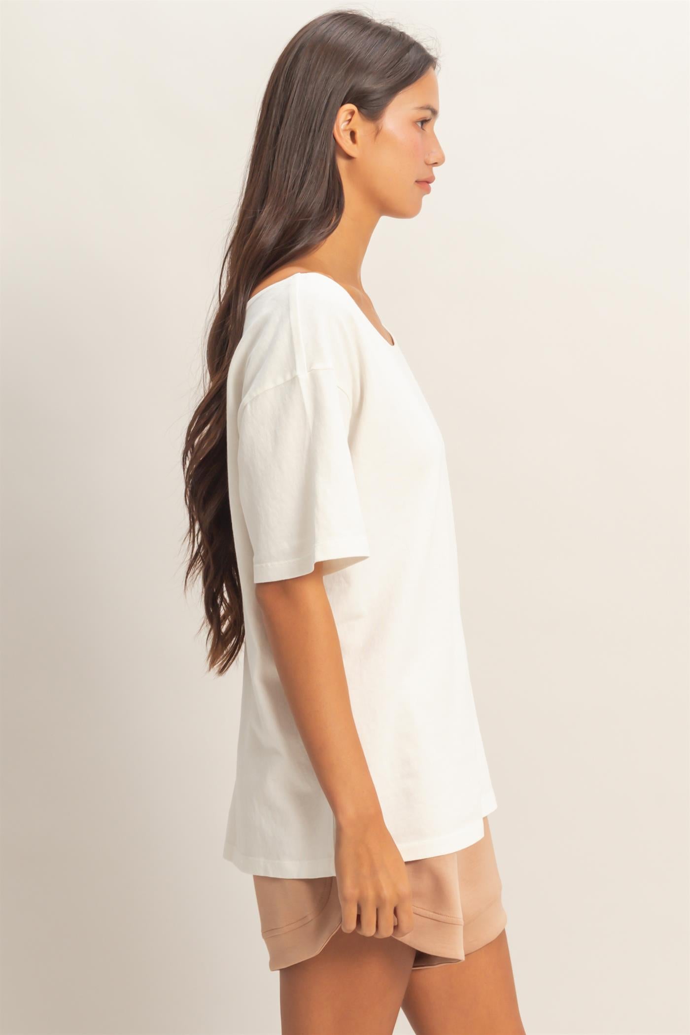 Wholesale Boat Neck Short Sleeve Basic Tee Clothing Tops DZ25E242 OFF WHITE DOUBLE ZERO