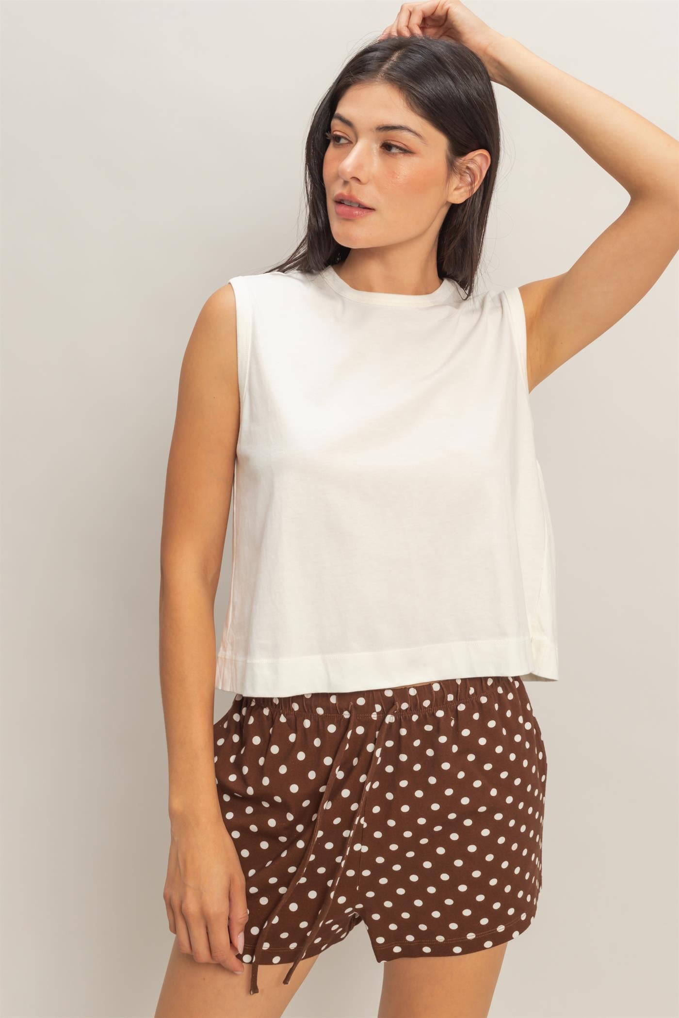 Wholesale Sleeveless Crew Neck Top With Back Pleats Clothing Tops DZ26A999 OFF WHITE DOUBLE ZERO