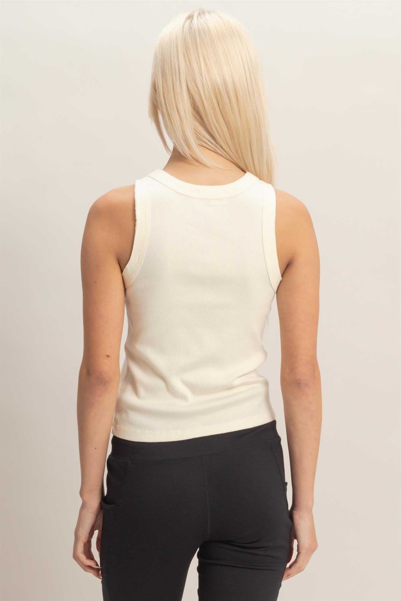 Wholesale Acid Washed Ribbed Tank Top Tank Tops DZ26A336 CREAM DOUBLE ZERO