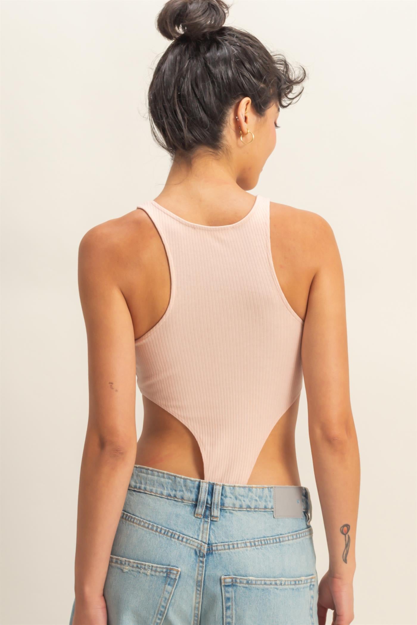 Wholesale High Cut Bodysuit Clothing Tops DZ22E146 PASTEL PINK DOUBLE ZERO