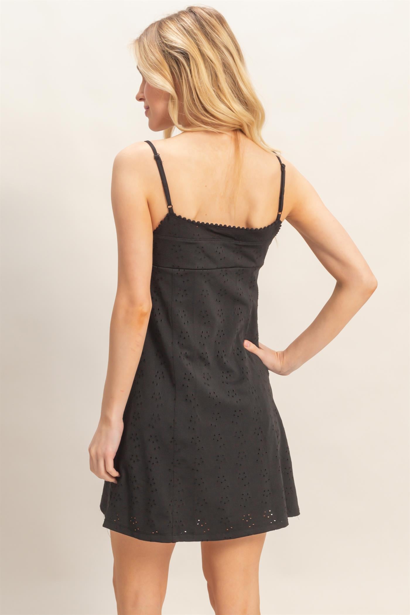 Wholesale Eyelet Mini Knit Dress Dresses HF26C095 BLACK HYFVE