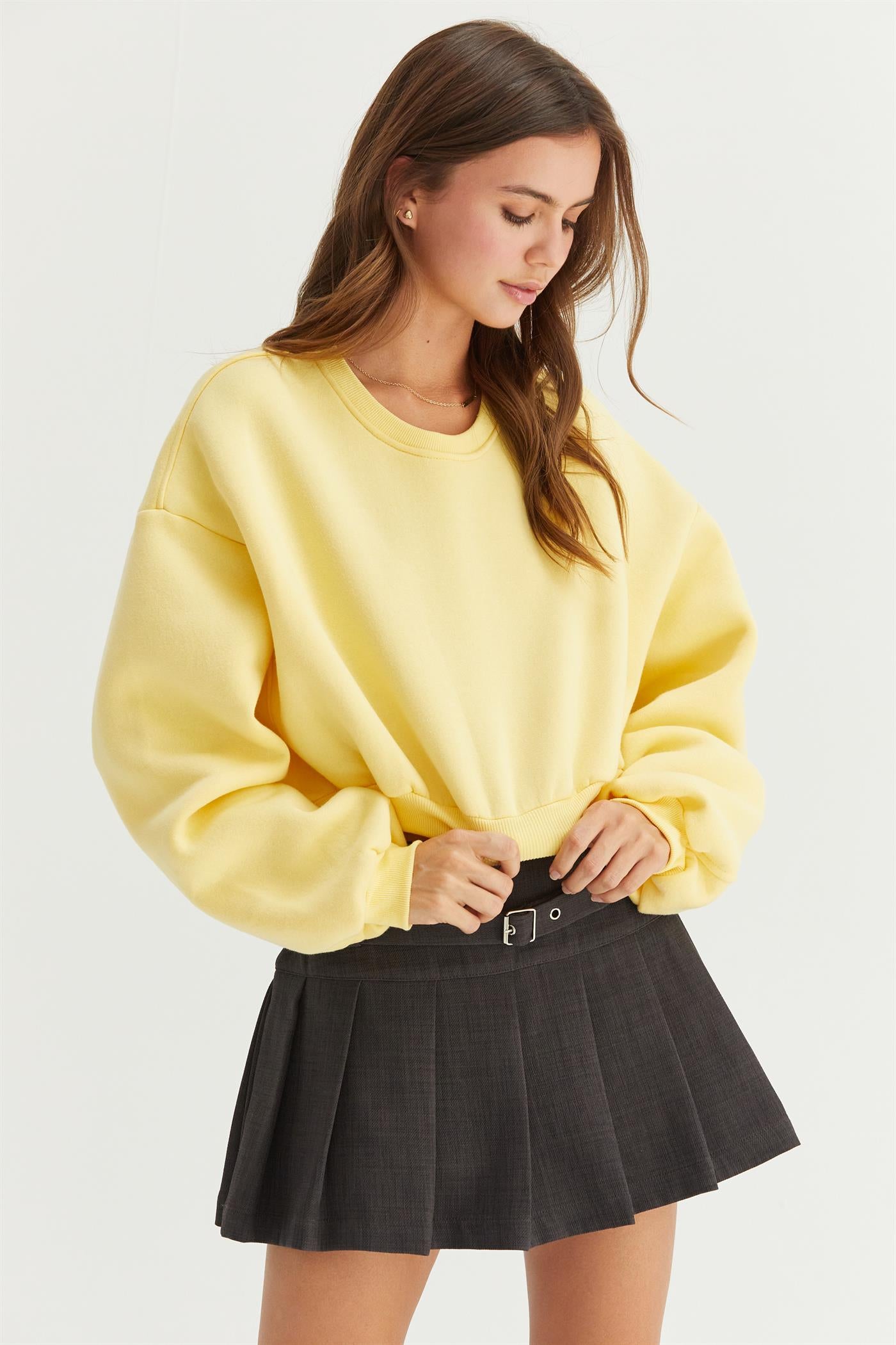 Wholesale Washed French Terry Cropped Sweatshirt Sweatshirts HF24E983 EGGNOG HYFVE