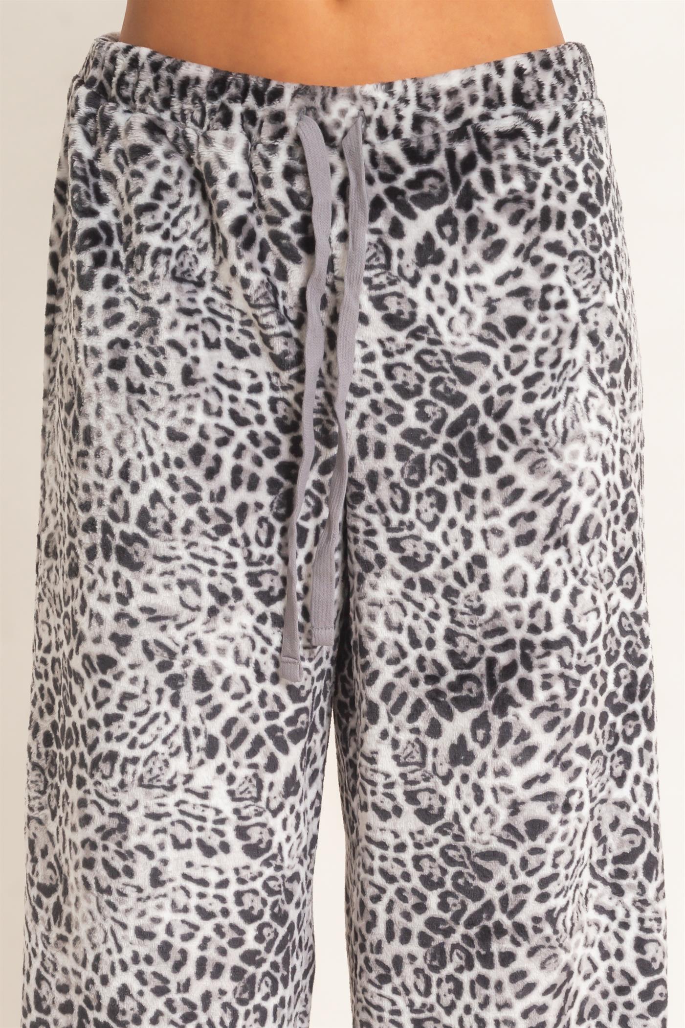 Wholesale Leopard Print Fleece Wide-Leg Pants Pants DZ26E829 GRAY DOUBLE ZERO