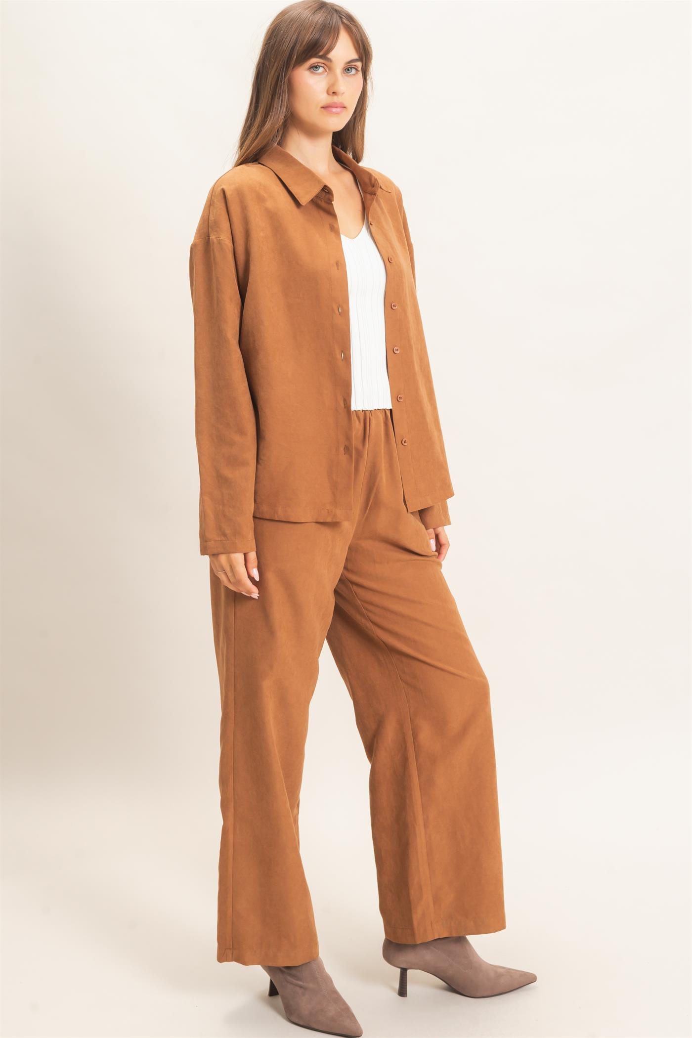 Wholesale Button-Up Shirt And Pants Set Clothing HF26C825-SET CINNAMON HYFVE