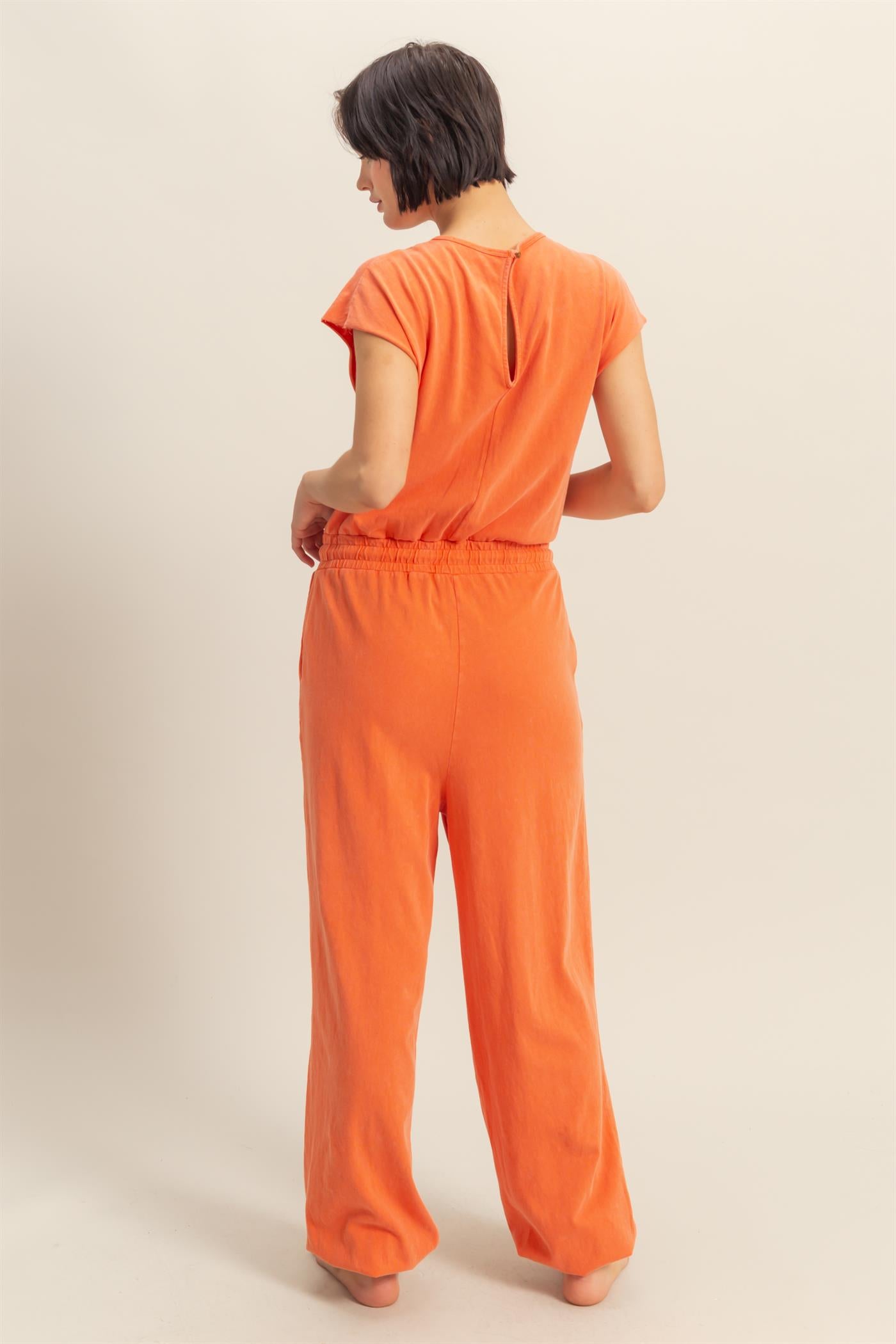 Wholesale Short Sleeve Casual Jumpsuit Clothing DZ24C619 TOMATO DOUBLE ZERO
