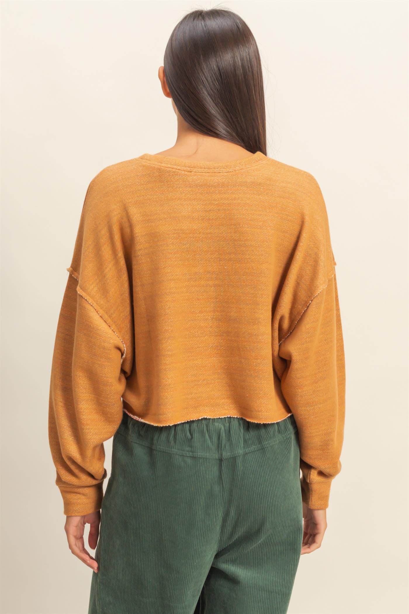 Wholesale Drop-Shoulder Cropped Top Clothing Tops DZ22G906 BROWN SUGAR DOUBLE ZERO