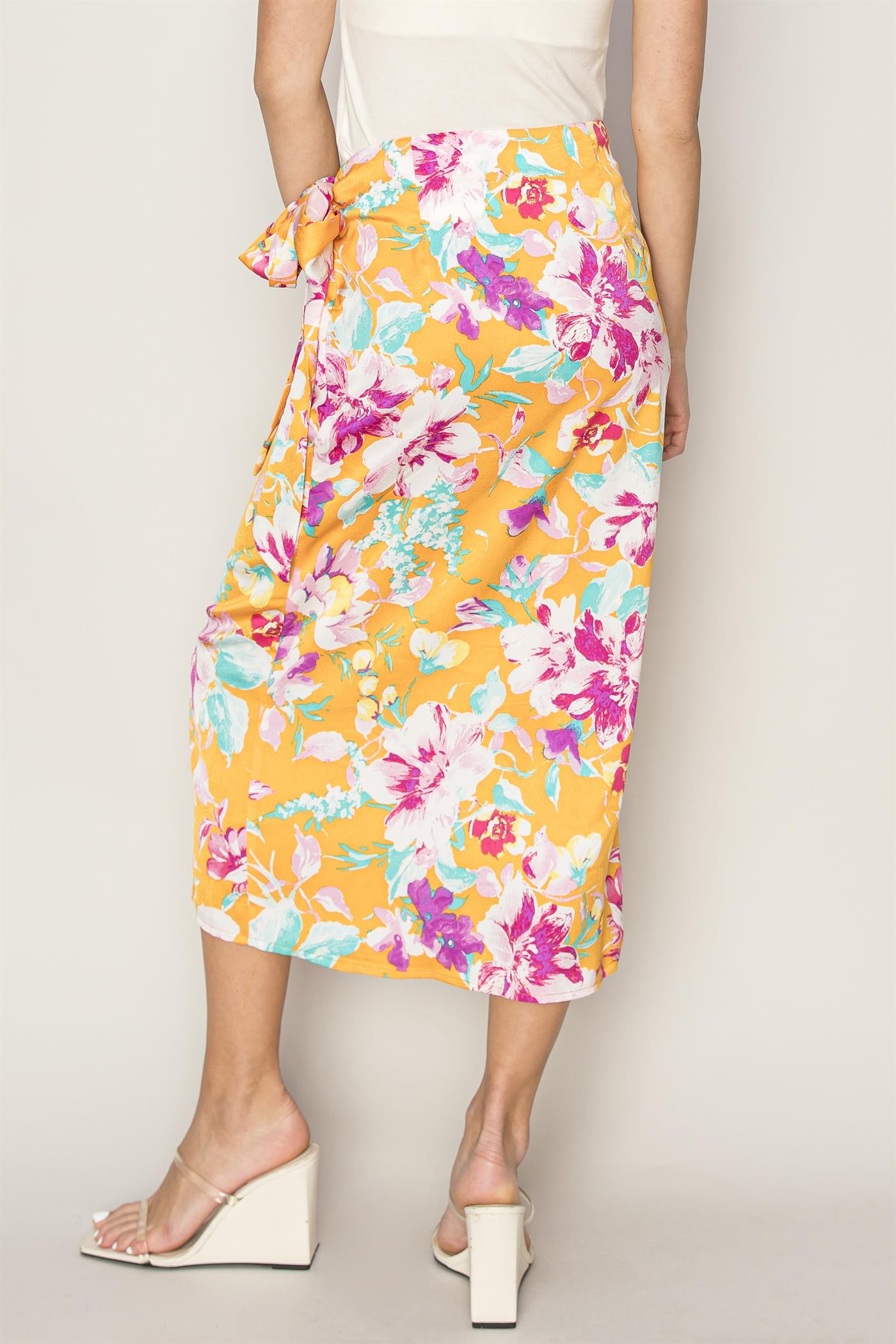 Wholesale Floral Print Wrap And Tie Skirt Skirts HF24A386 ORANGE HYFVE