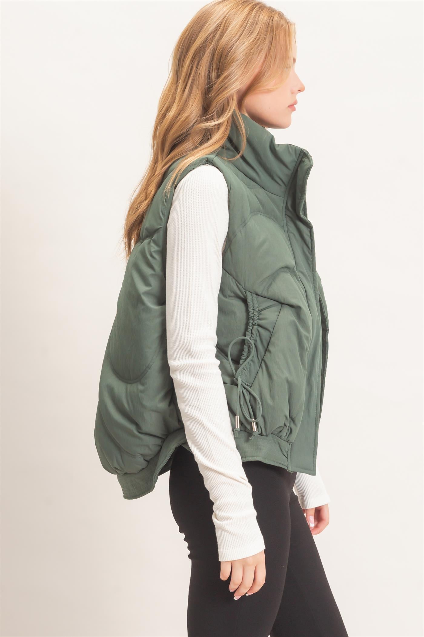 Wholesale Quilted Funnel Neck Puffer Vest Vests HF26F168 H.GREEN HYFVE