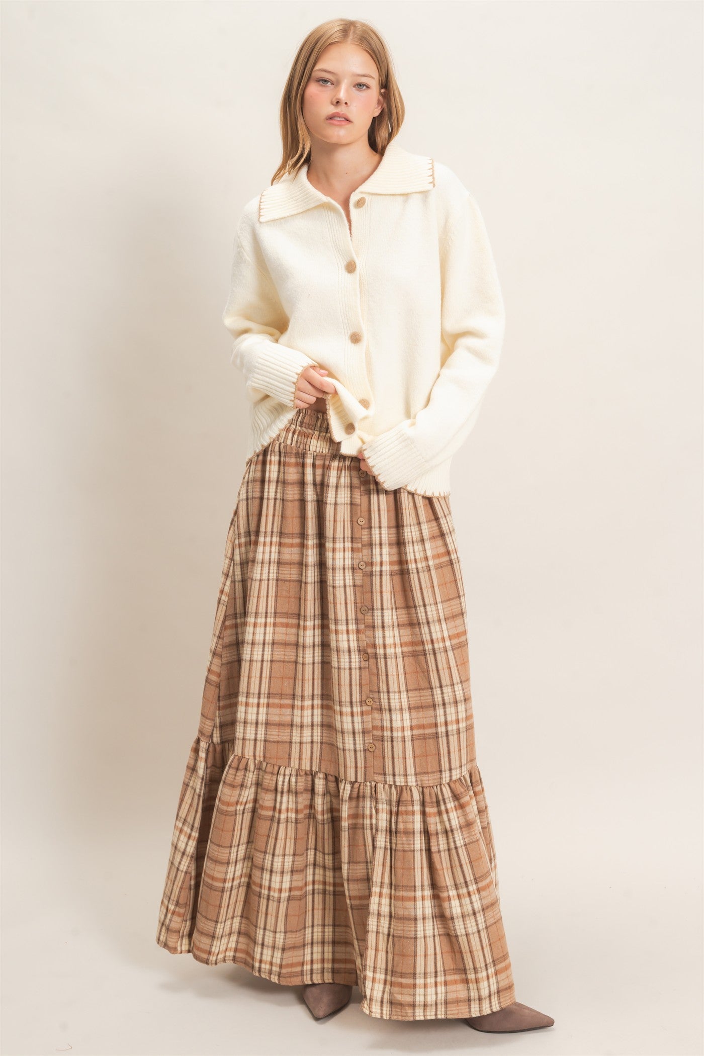 Wholesale Blanket Stitch Collared Cardigan Cardigans HF26F356 IVORY HYFVE