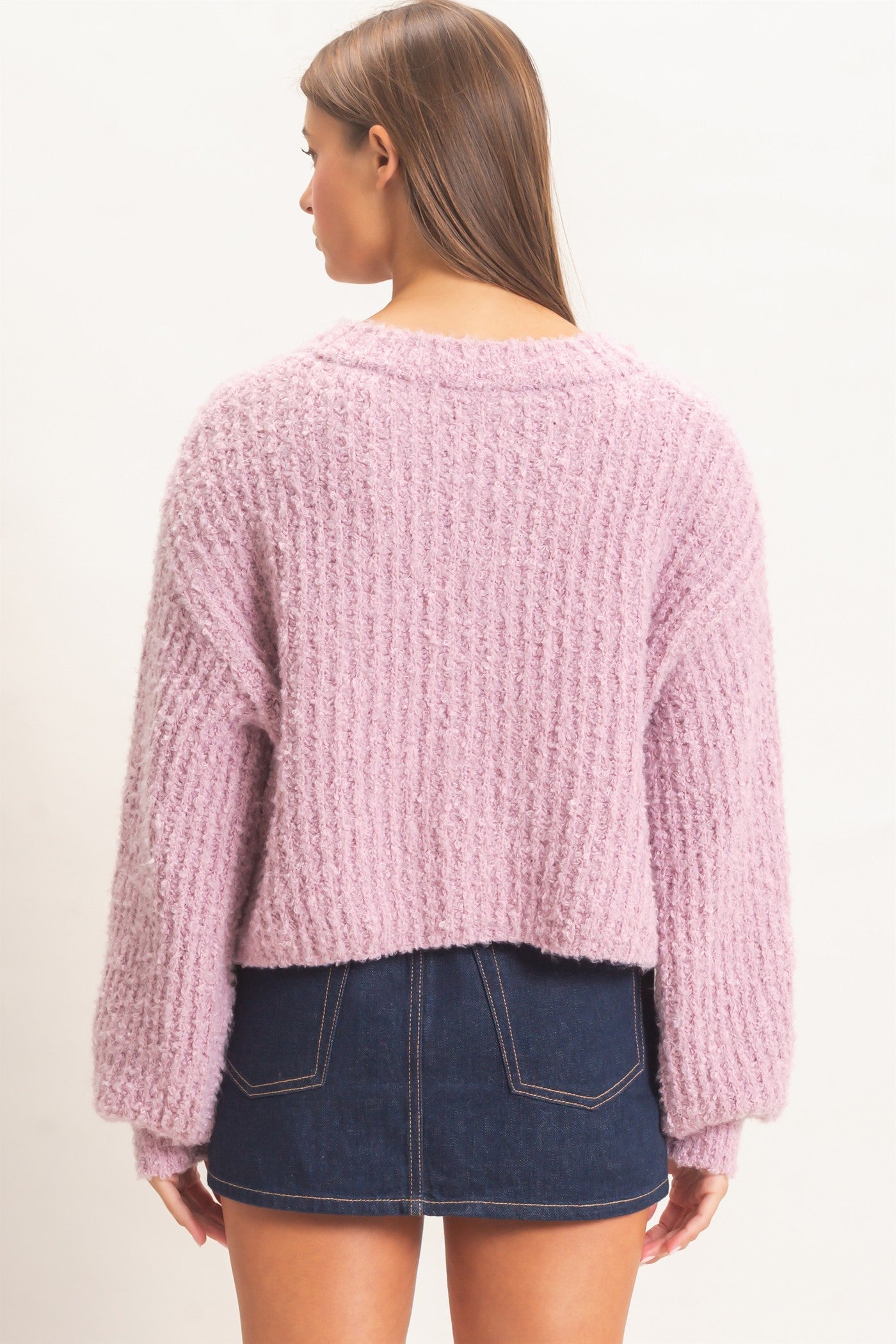 Wholesale Boucle Knit Button Front Cardigan Cardigans DZ26E270 PINK FROST DOUBLE ZERO