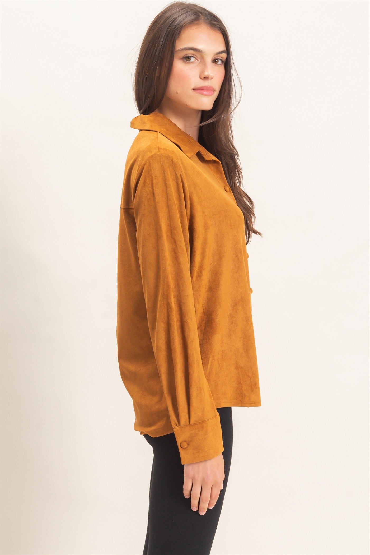 Wholesale Suede Button-Up Shirt Shirts HF26F083 CAMEL HYFVE