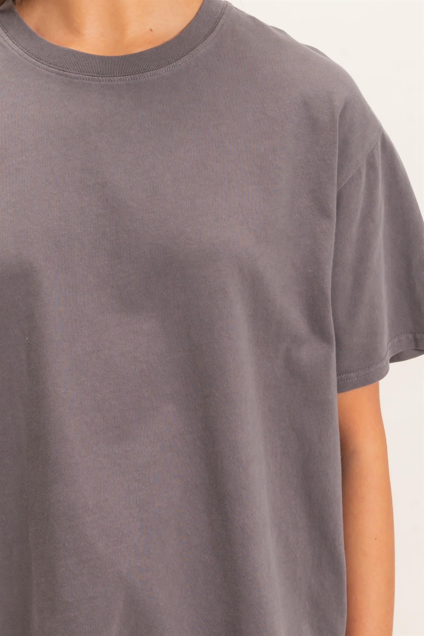Wholesale Crew Neck Pigment Dye T-Shirt Clothing Tops DZ26E448 CHARCOAL DOUBLE ZERO