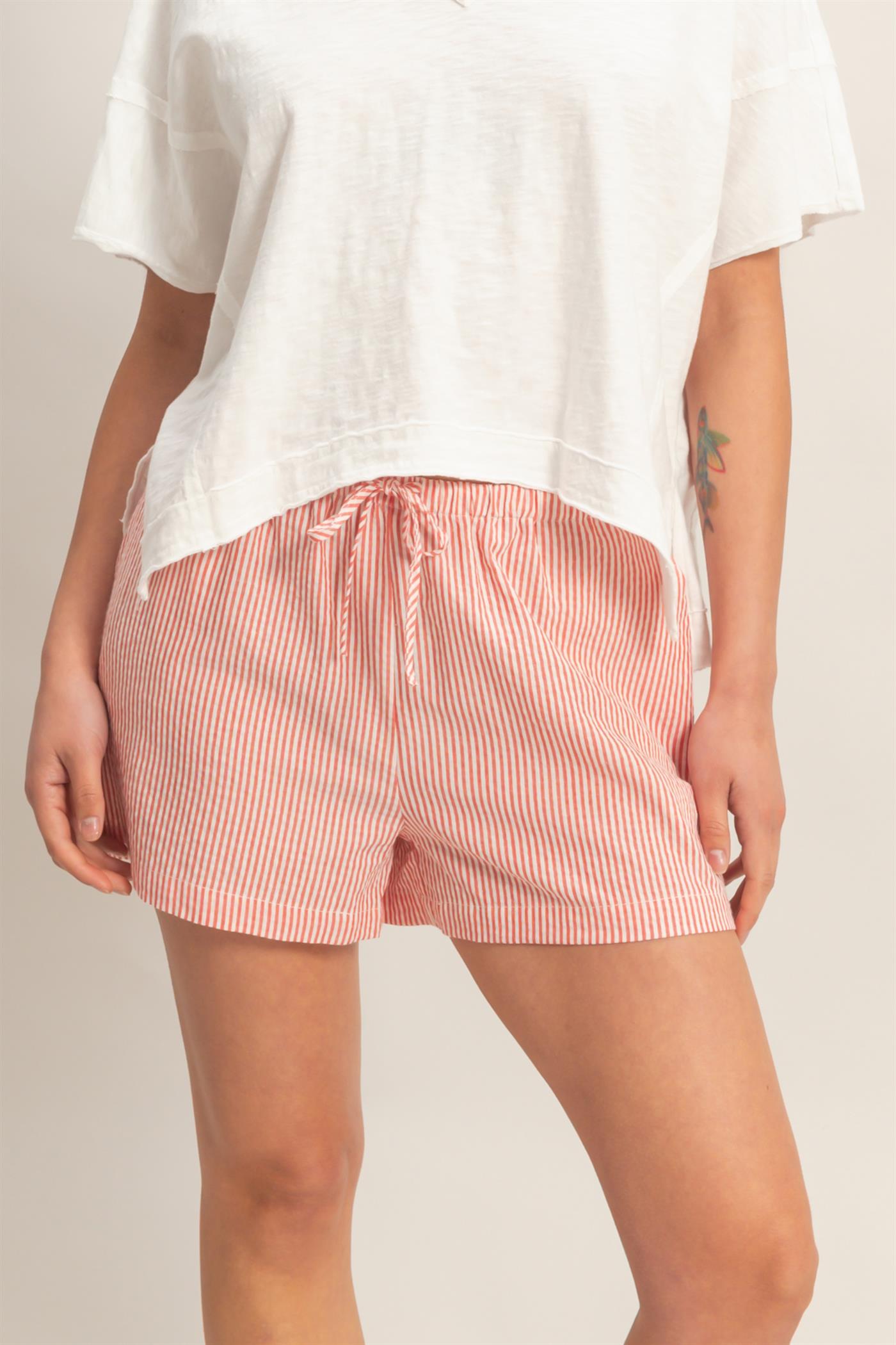 Wholesale Striped Drawstring Waist Shorts Shorts DZ26A747 RED DOUBLE ZERO