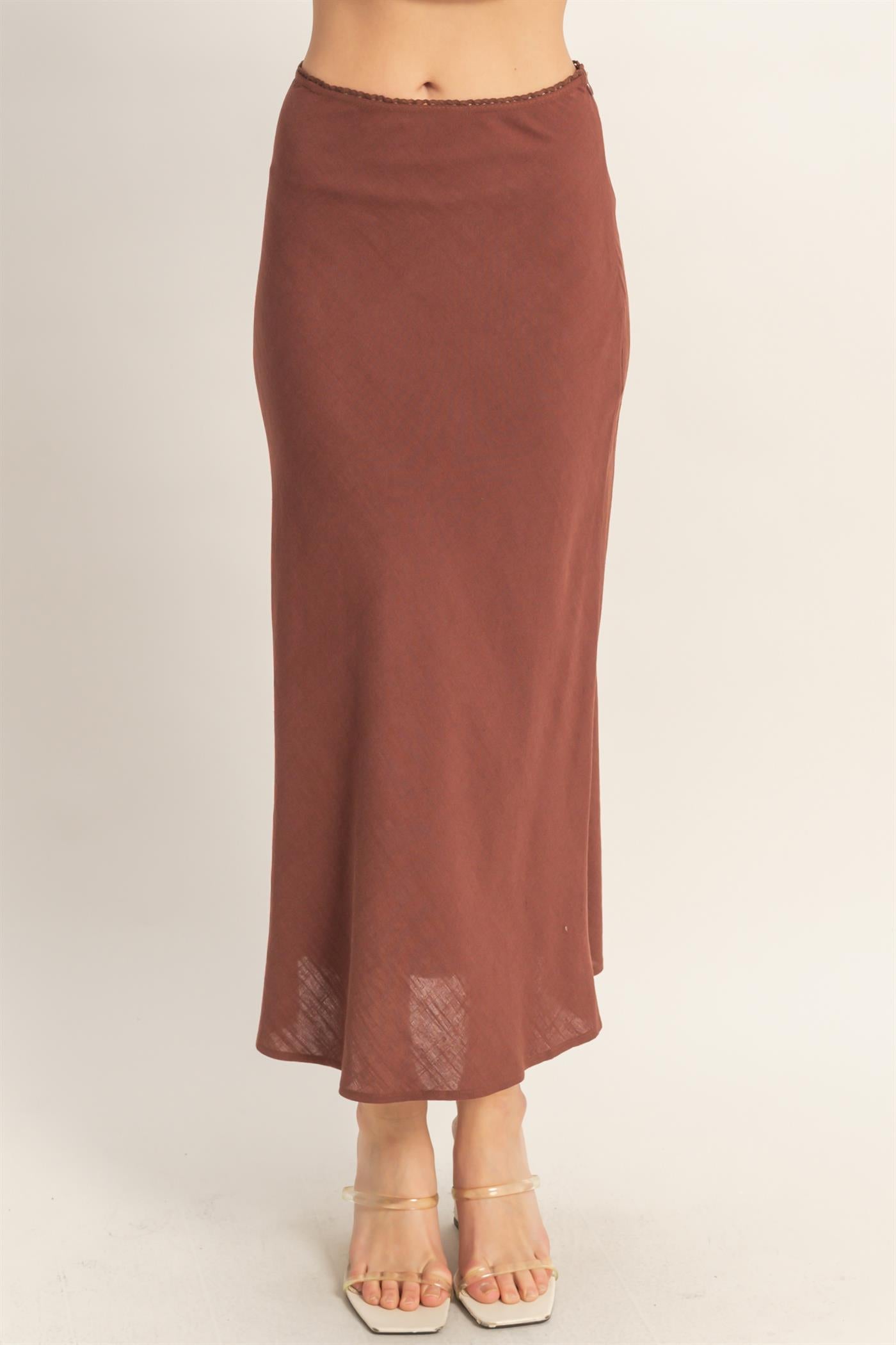 Wholesale Maxi Skirt With Elastic Waistband Skirts HF26A473-D CHOCOLATE HYFVE