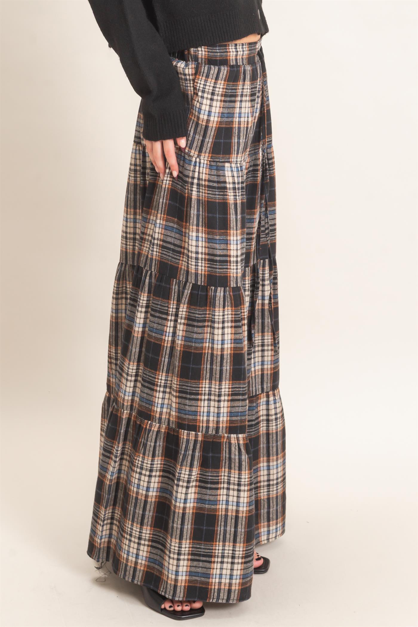Wholesale Tiered Plaid Wide-Leg Pants Pants HF26E042 BLACK HYFVE