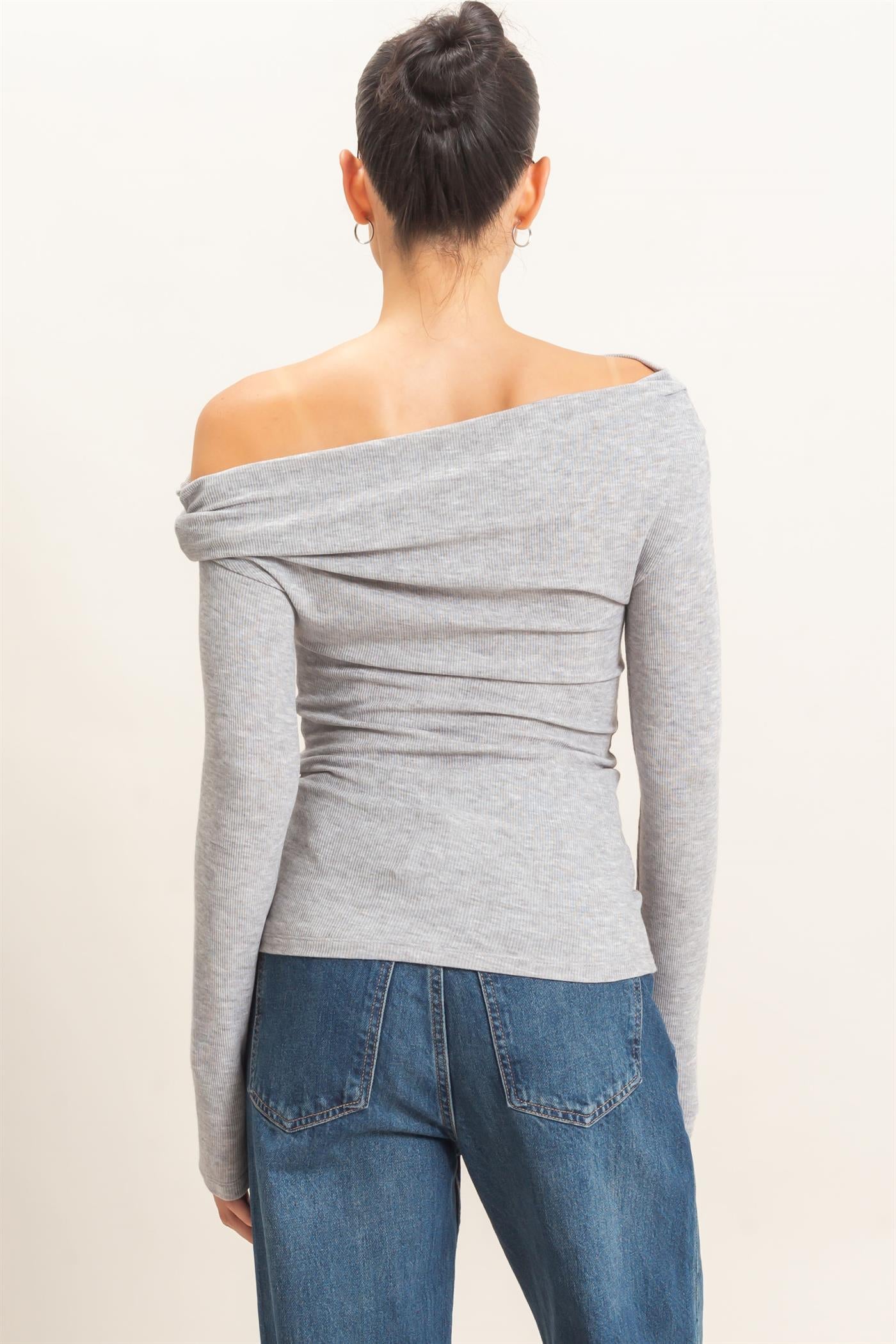 Wholesale Asymmetrical Off-Shoulder Top Clothing Tops HF26E377 HEATHER GRAY HYFVE
