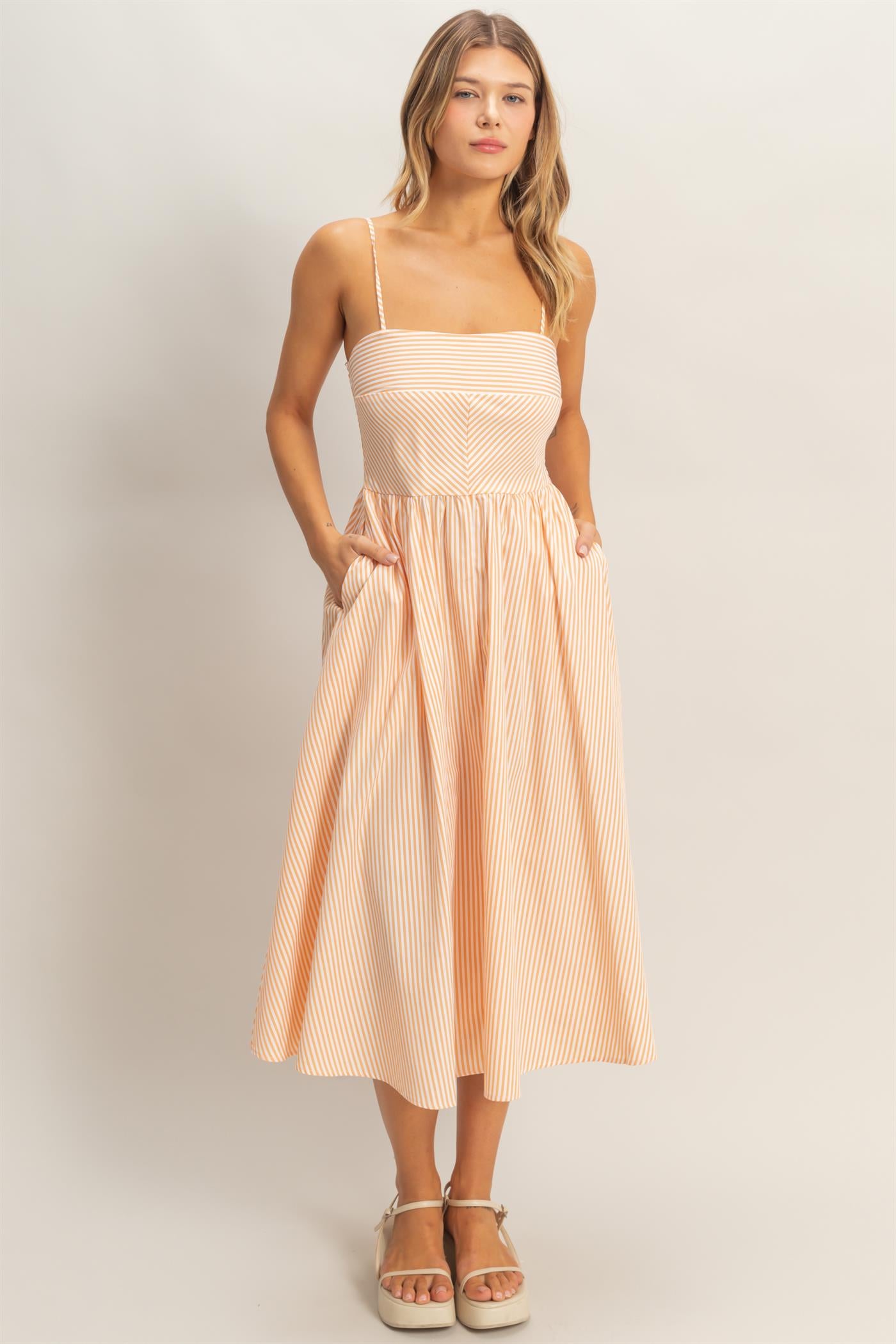 Wholesale Striped Spaghetti Strap Dress Dresses HF26A291-D ORANGE HYFVE