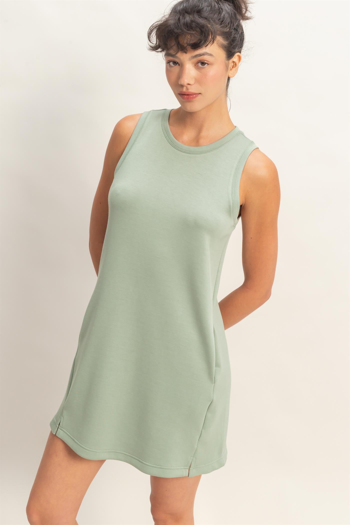 Wholesale Crew Neck Tank Mini Dress Dresses DZ26C702 SAGE GREEN DOUBLE ZERO