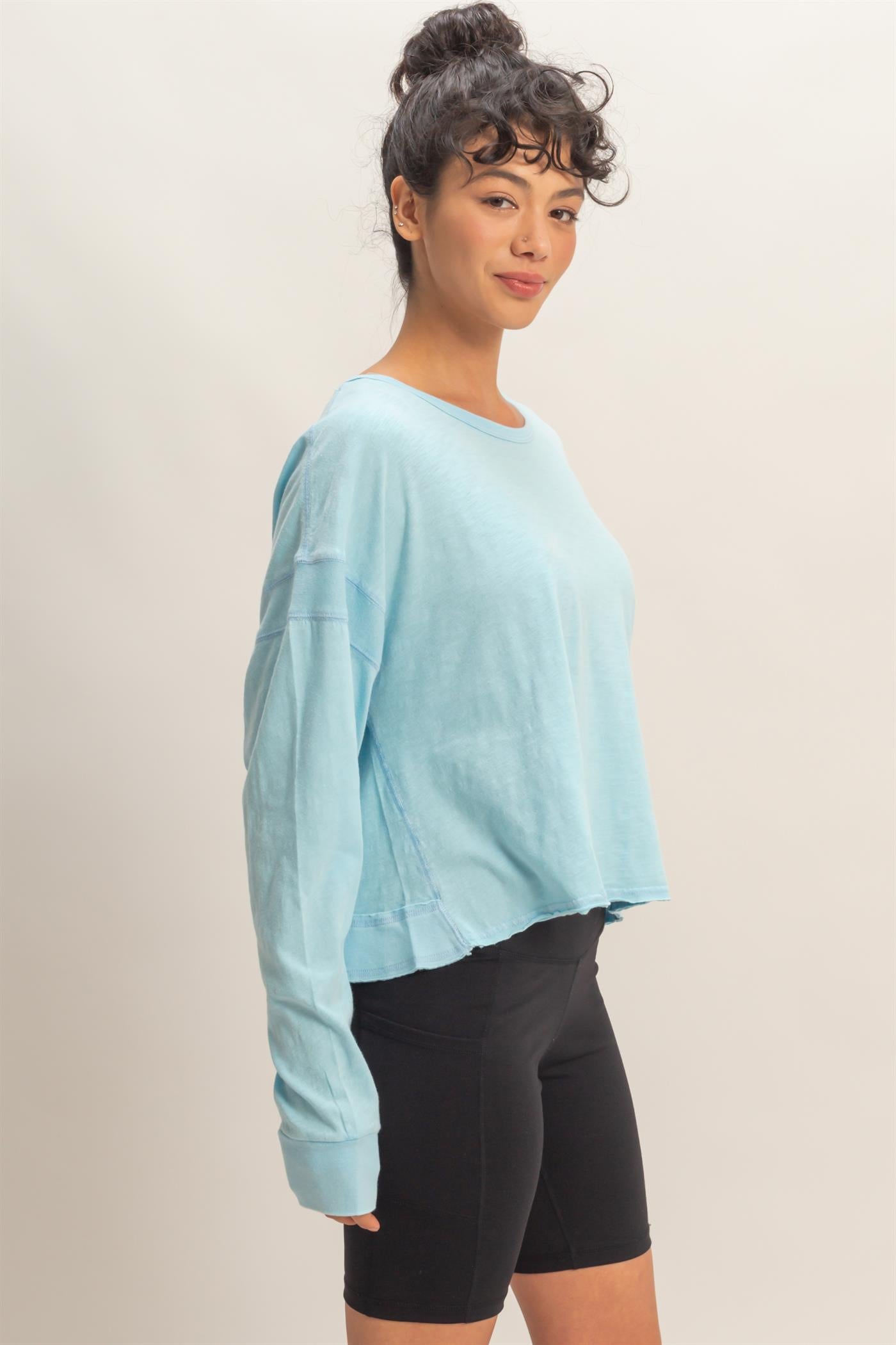 Wholesale Cross Detail Open Back Long-Sleeve Top Clothing Tops DZ26C731 BLUE DOUBLE ZERO