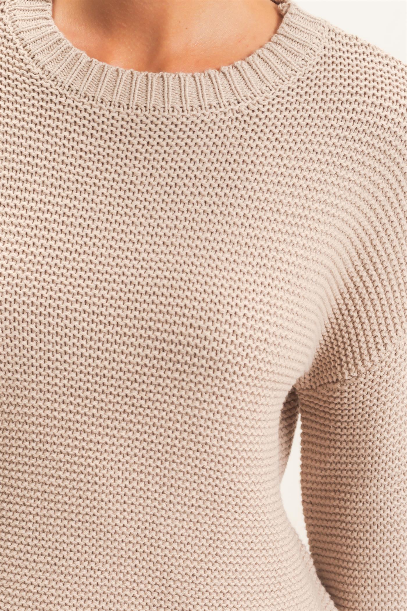 Wholesale Textured Knit Crew Neck Sweater Sweaters DZ26F395 TAUPE DOUBLE ZERO
