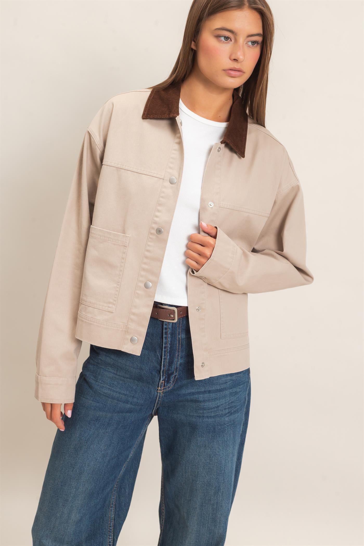 Wholesale Twill Barn Jacket Coats & Jackets DZ26E394 BEIGE DOUBLE ZERO