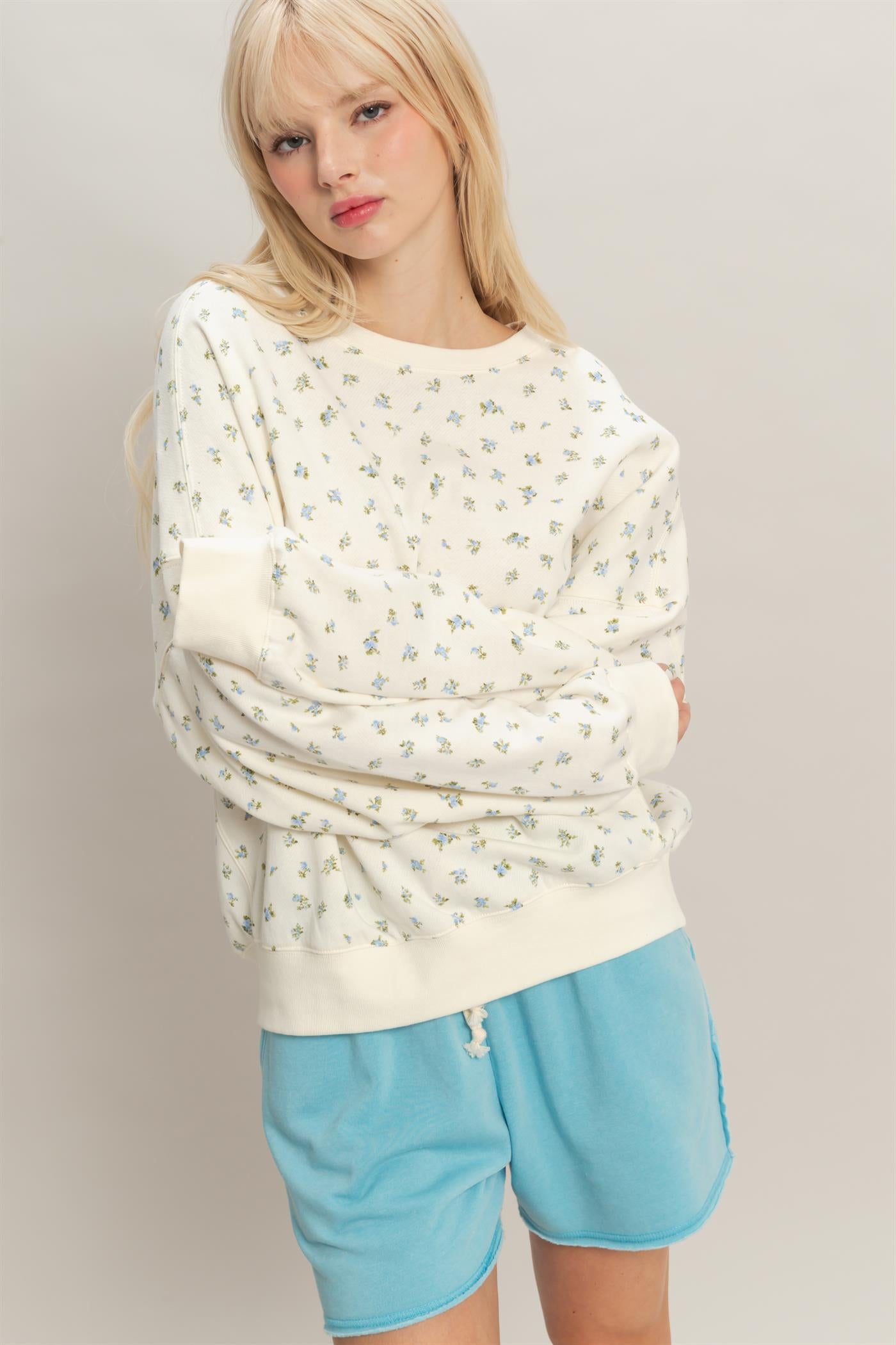 Wholesale Ditsy Floral Sweatshirt Sweatshirts DZ26C393 BLUE DOUBLE ZERO