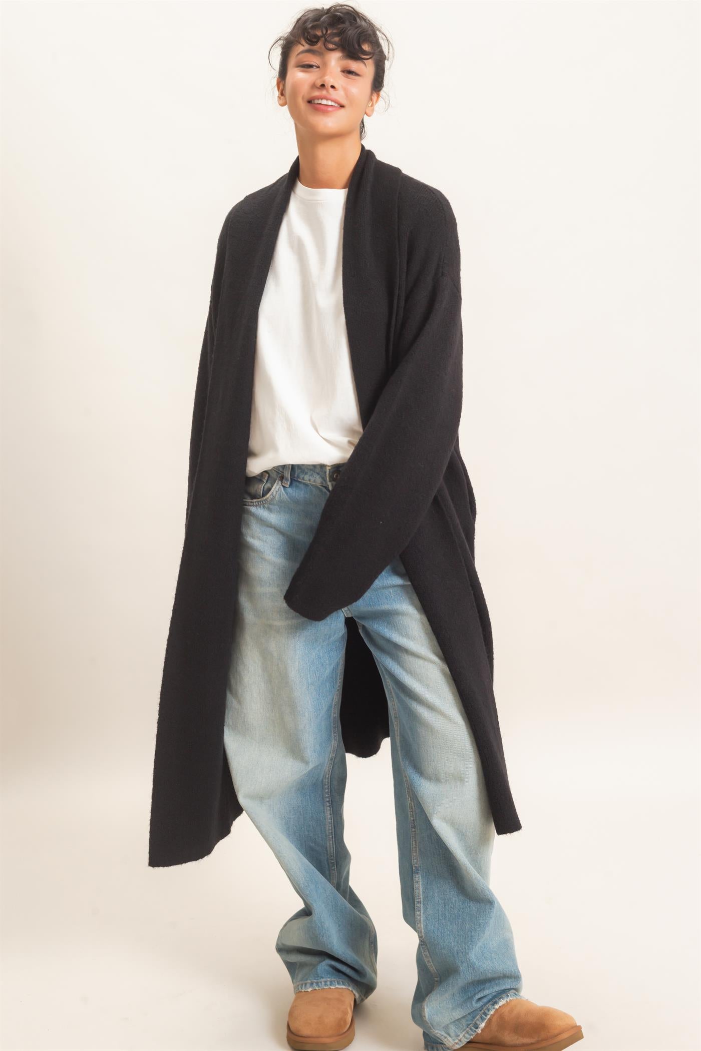 Wholesale Duster Cardigan Sweaters DZ26E267 BLACK DOUBLE ZERO