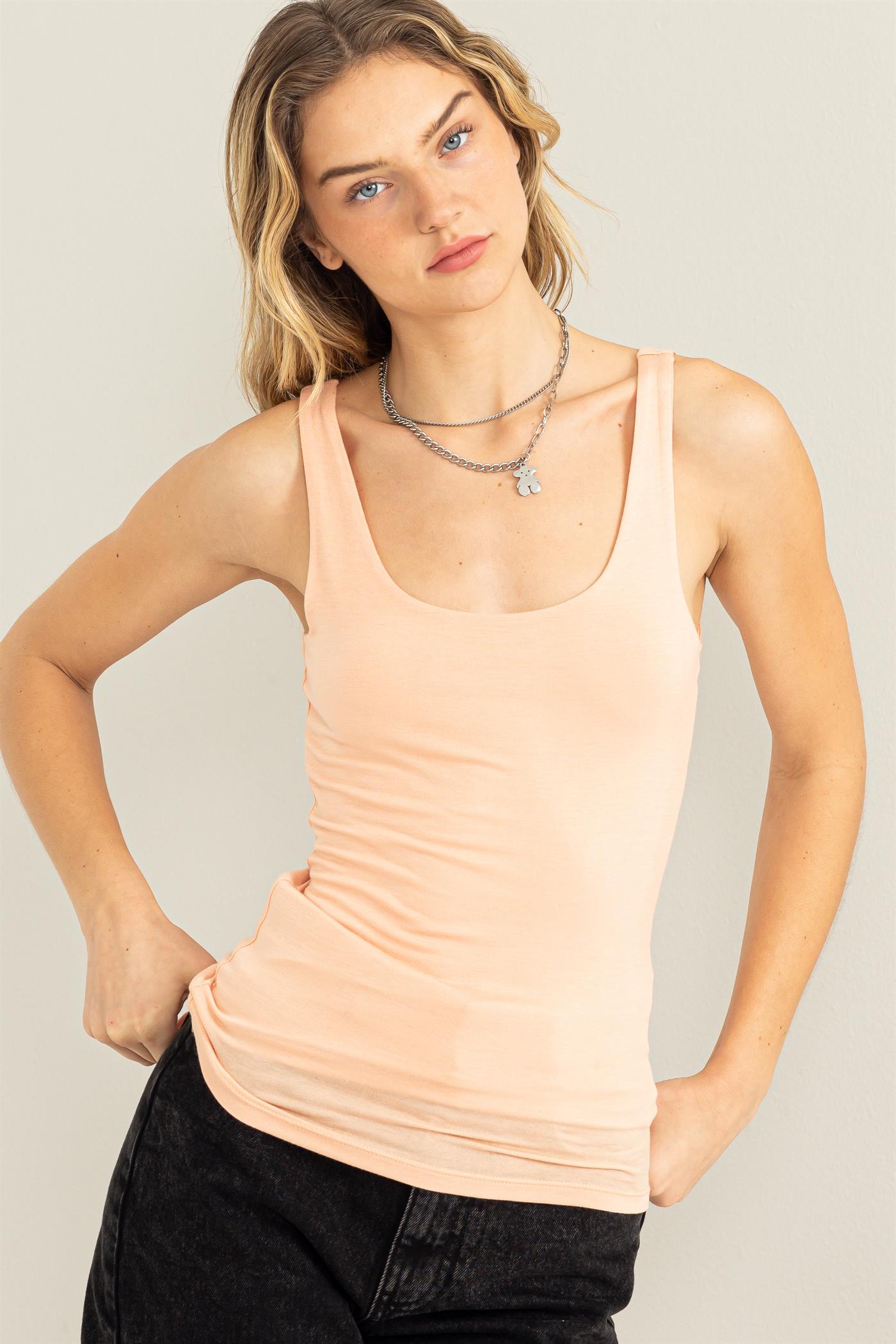 Wholesale Scoop Neck Tank Top Clothing Tops DZ23A793 TROPICAL PEACH DOUBLE ZERO
