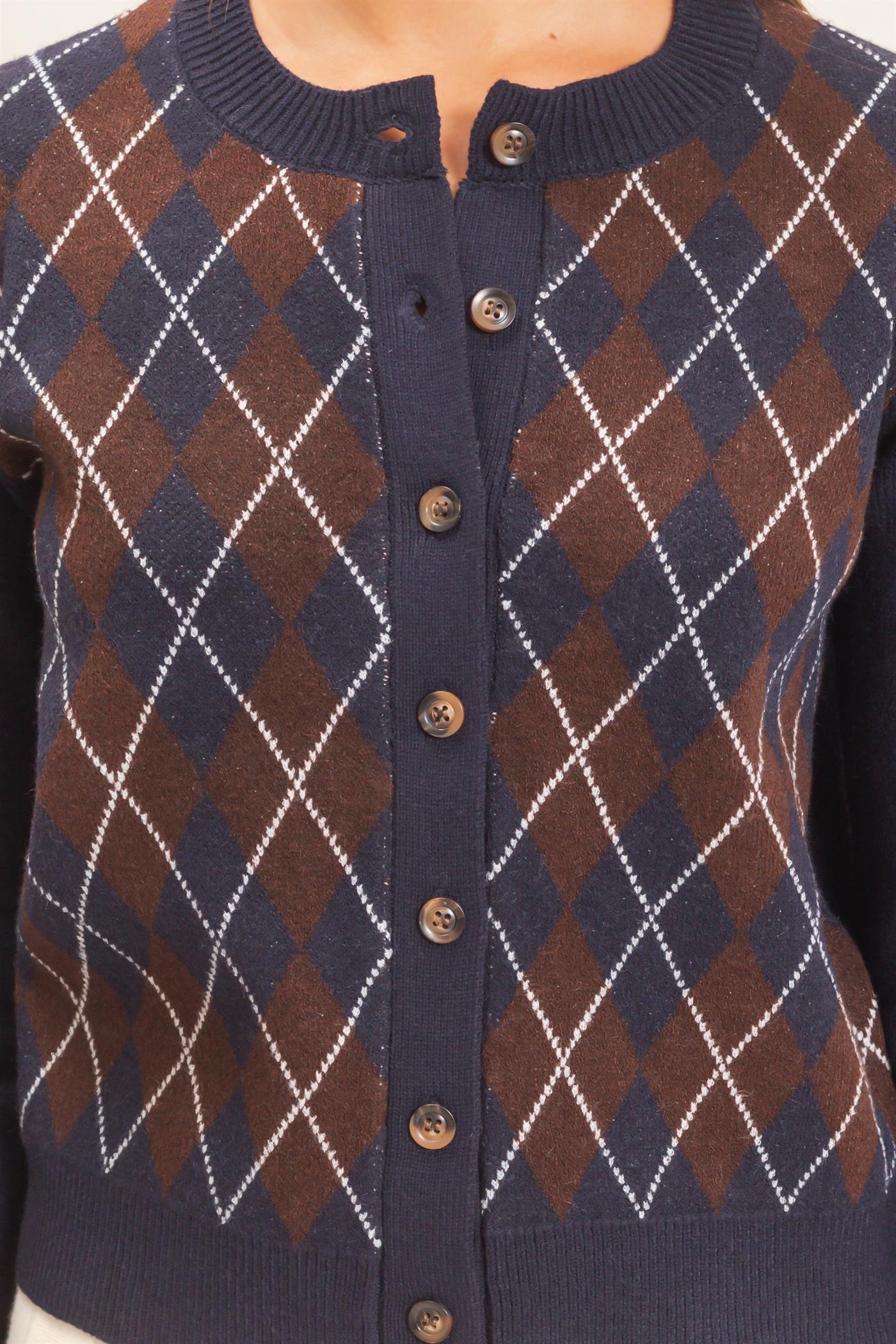 Wholesale Argyle Pattern Cardigan Cardigans DZ26E637 NAVY DOUBLE ZERO