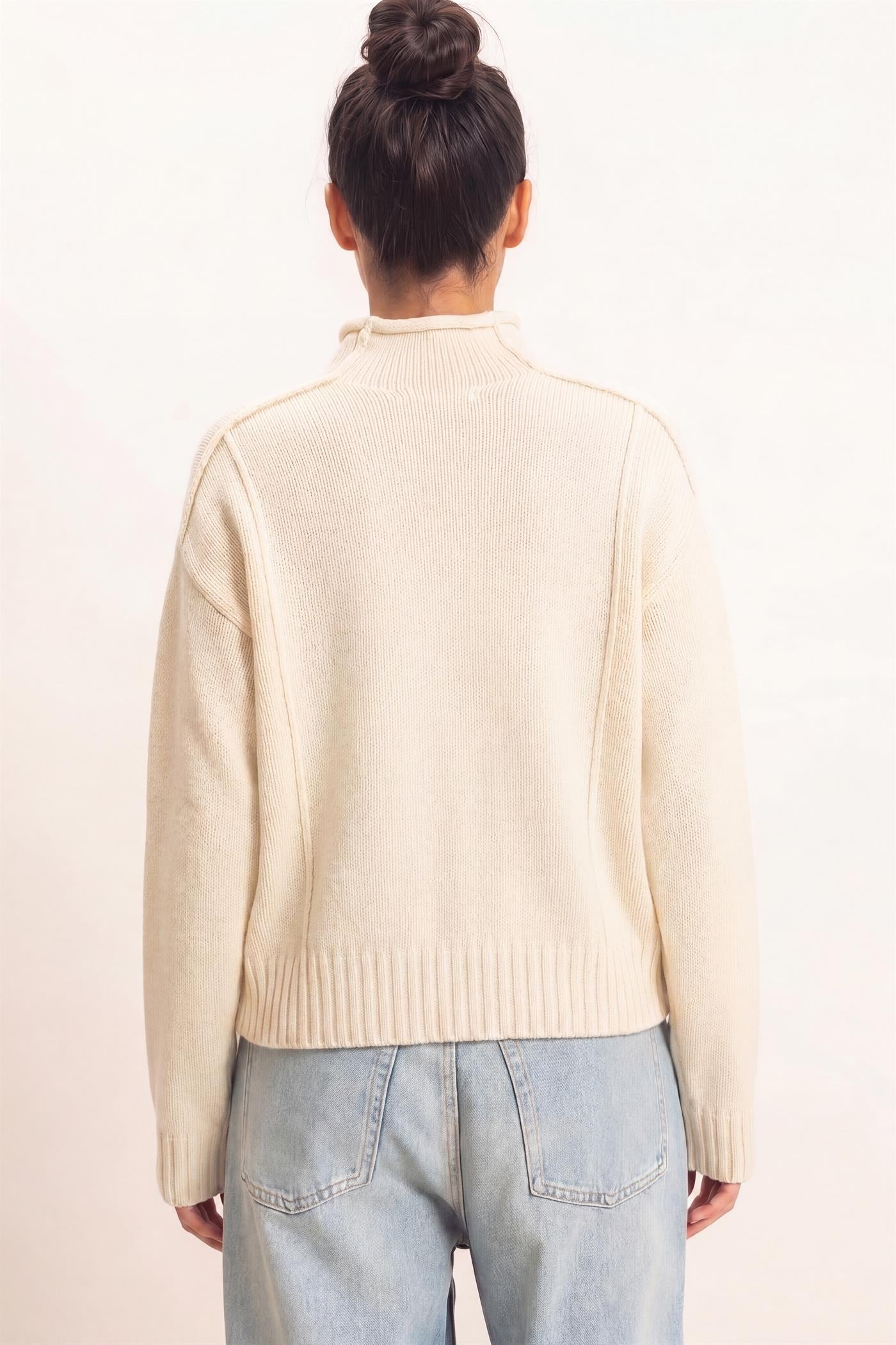 Wholesale Roll Neck Sweater With Reversed Seam Sweaters DZ26E271 CREAM DOUBLE ZERO