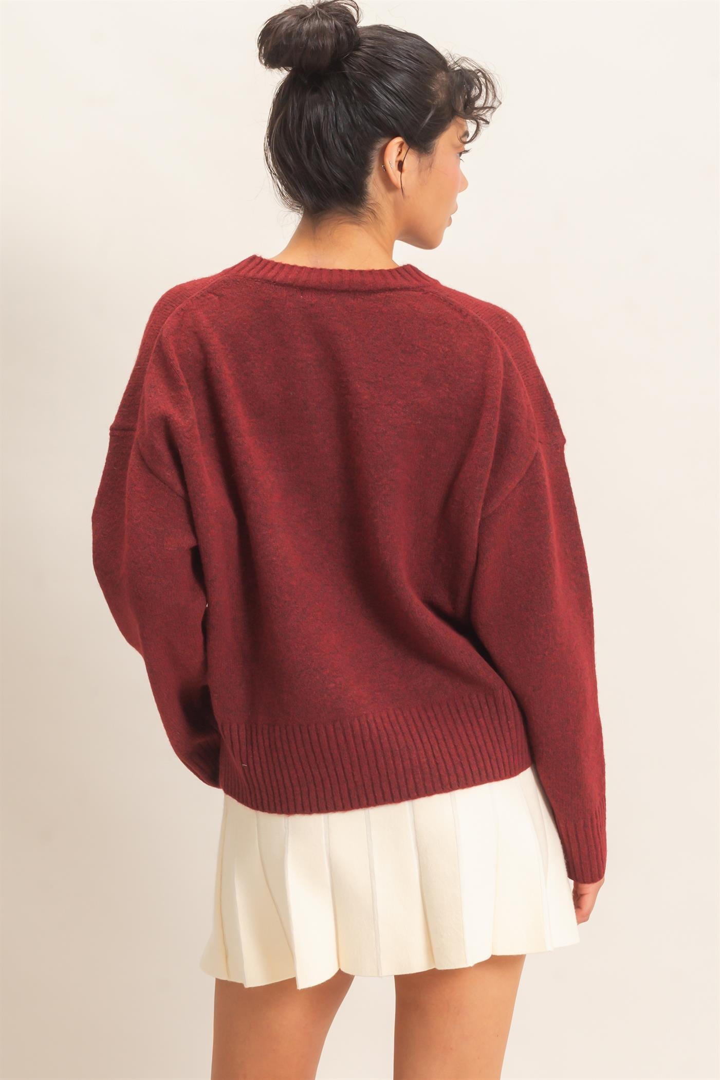Wholesale Relaxed Fit Crew Neck Sweater Sweaters DZ26E956 BURGUNDY DOUBLE ZERO