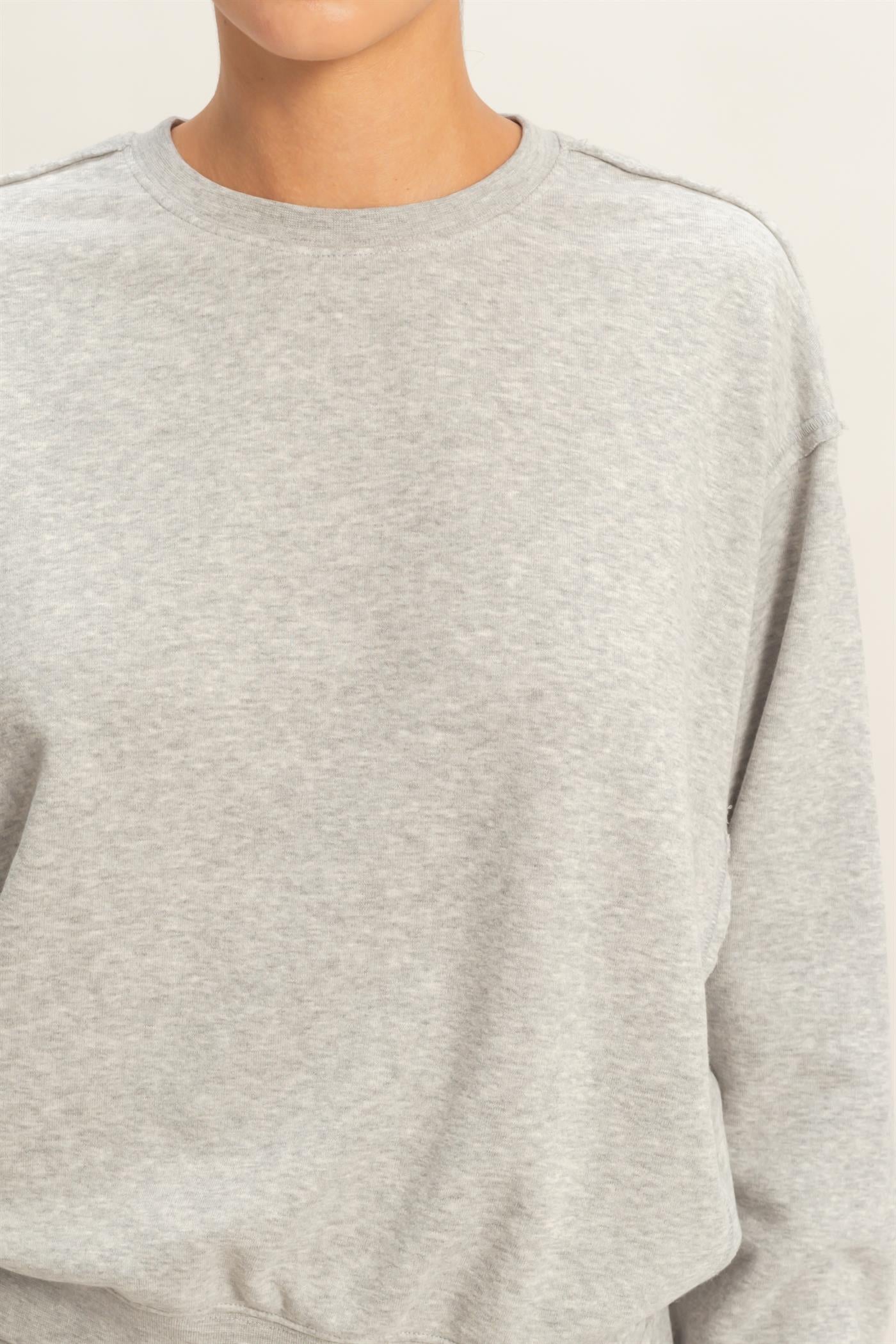 Wholesale Raw Edge Detail Burnout Sweatshirt Sweatshirts DZ26A048 HEATHER GRAY DOUBLE ZERO