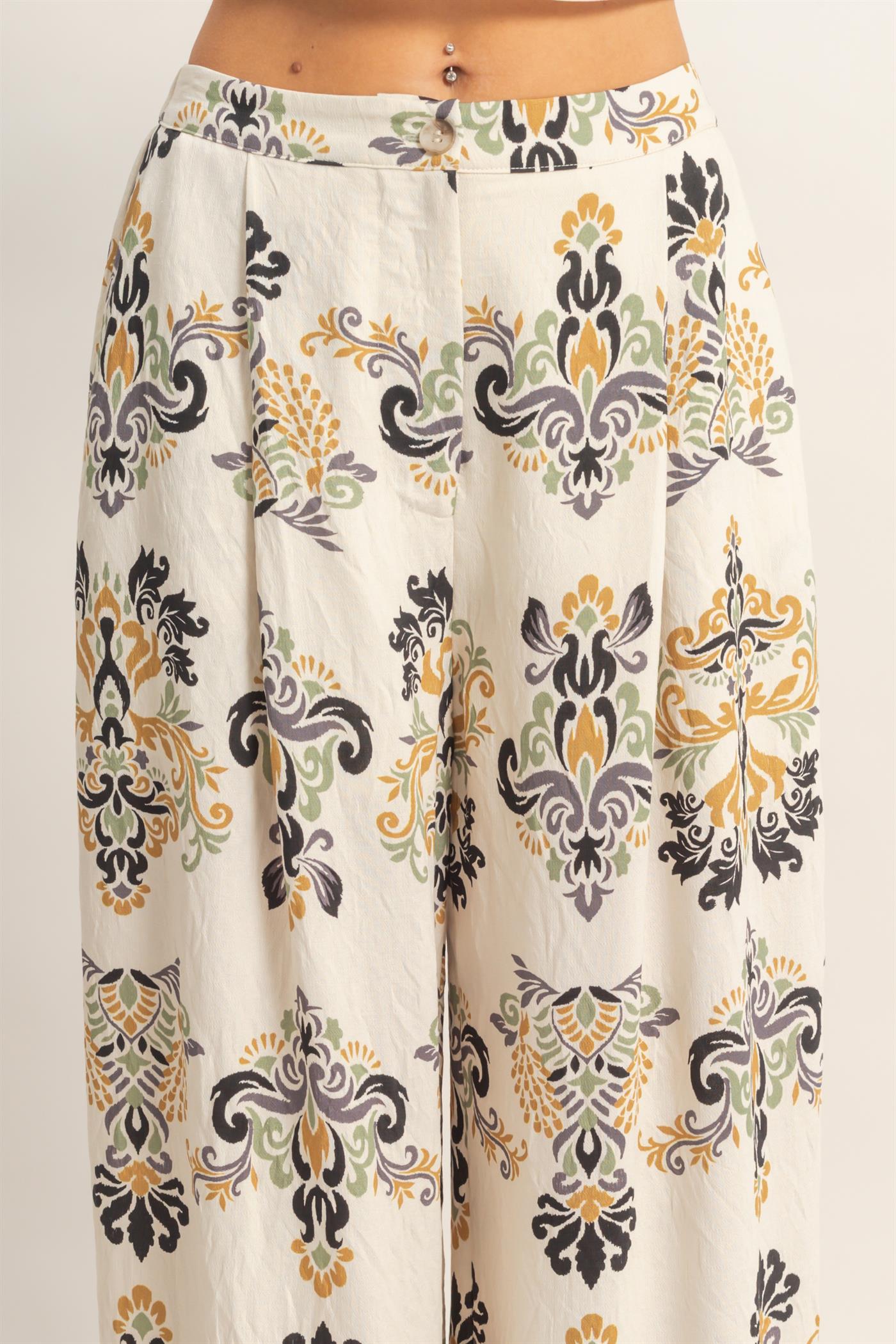 Wholesale Wide-Leg Printed Palazzo Pants Pants HF26C369-D BLACK HYFVE