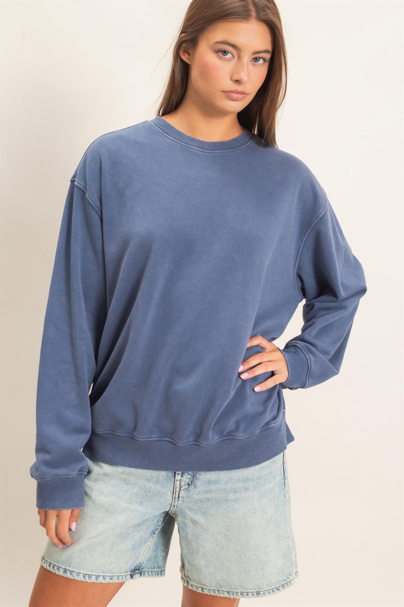 Wholesale Mineral Wash Crew Neck Sweatshirt Sweatshirts DZ26E990 NAVY DOUBLE ZERO