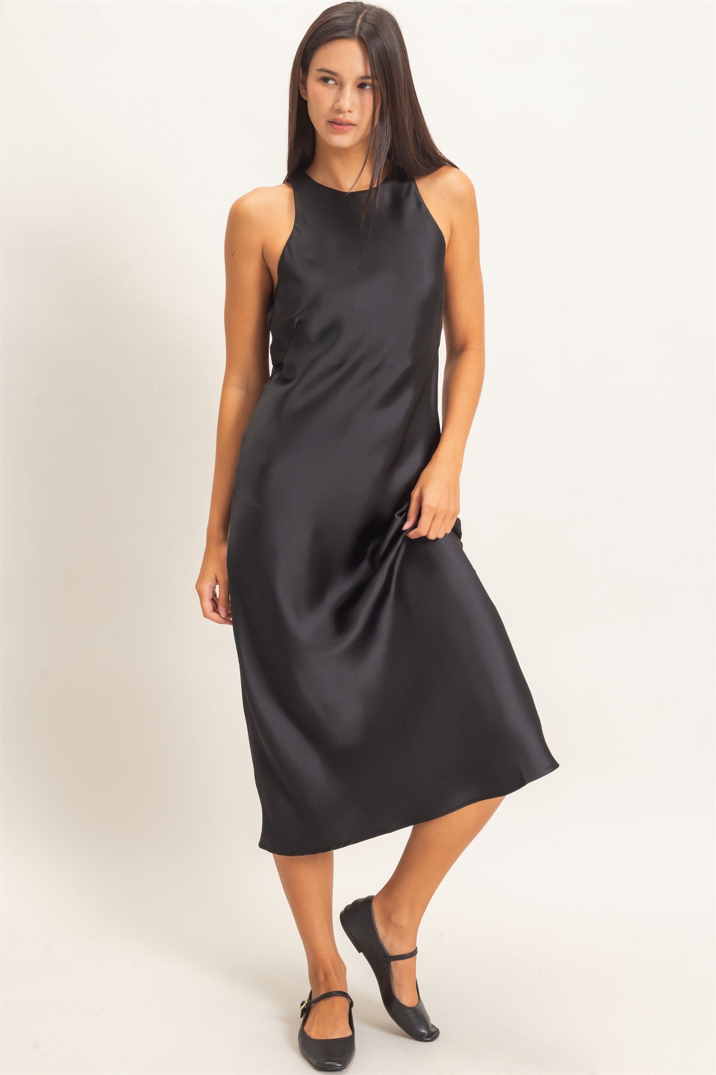 Wholesale Sleeveless Satin Midi Dress Dresses DZ26E257 BLACK DOUBLE ZERO