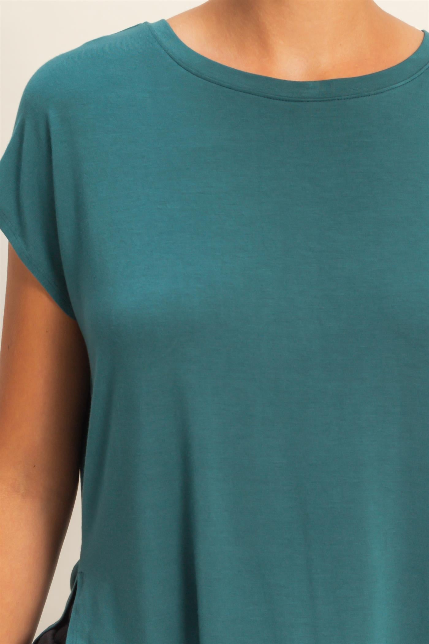 Wholesale Relaxed Dolman Short Sleeve  Round Neck Top Shirts DZ26A270 DARK TEAL DOUBLE ZERO